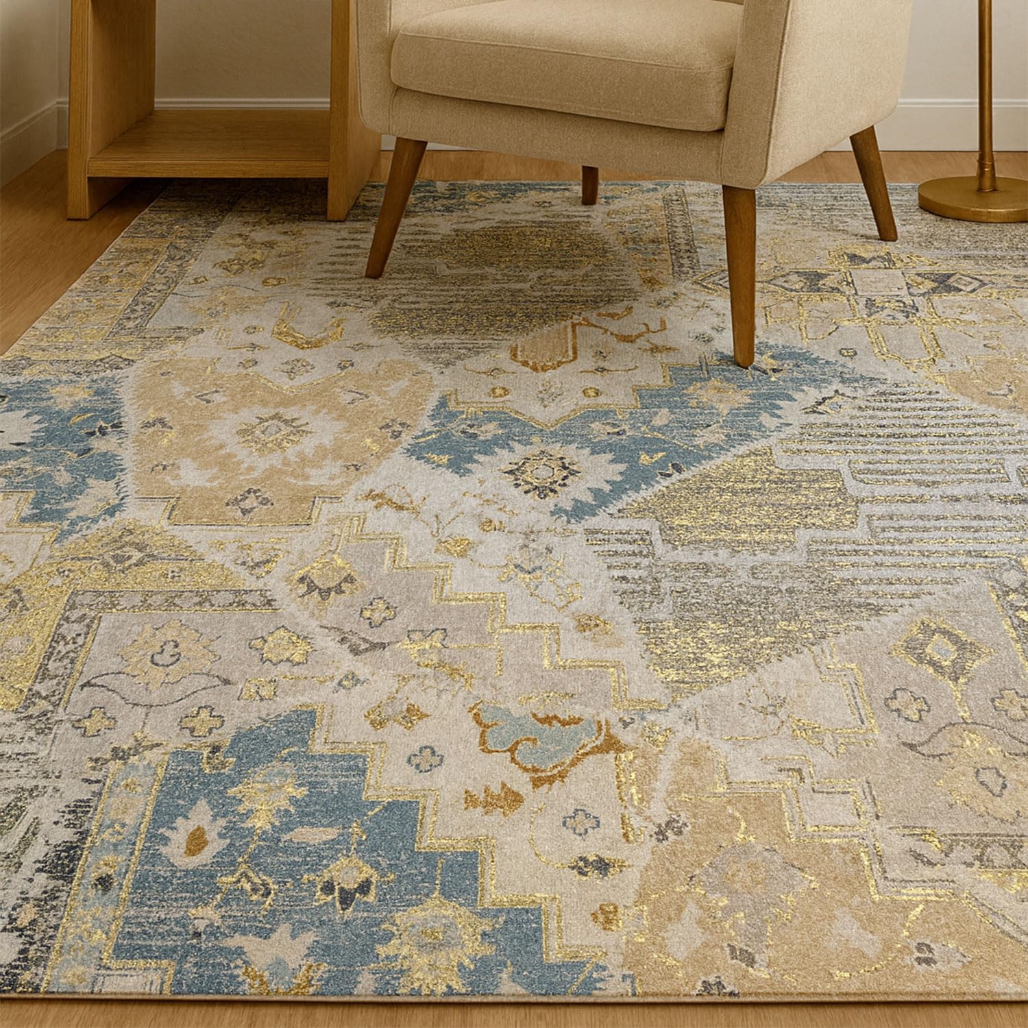 Polyester Abstract Carpet Anti Skid  (5x7 Feet, Multicolor)