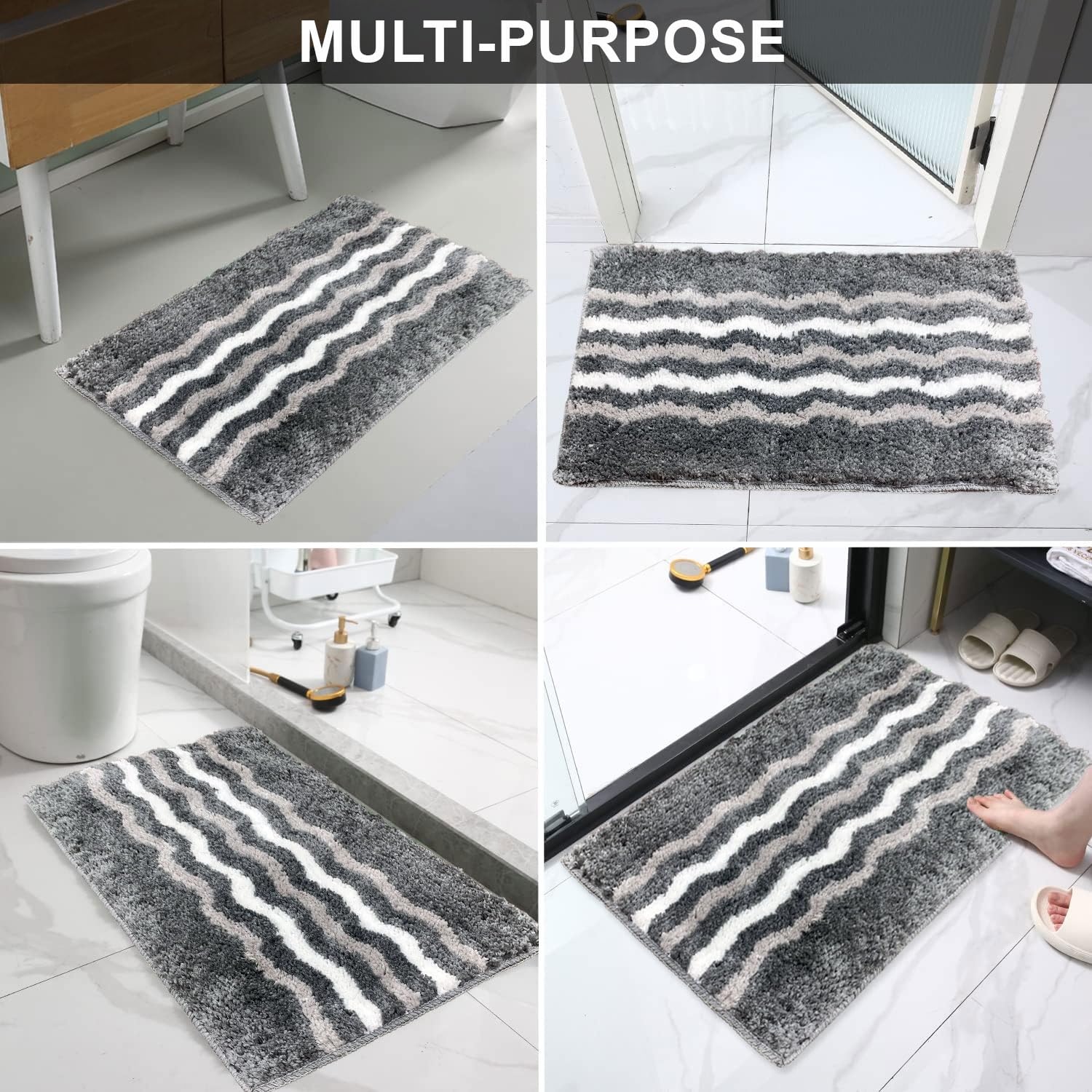 Belgium Bath Mat Super Soft Microfiber 2200 GSM Pack of 2 (38x58 cm ,Grey)
