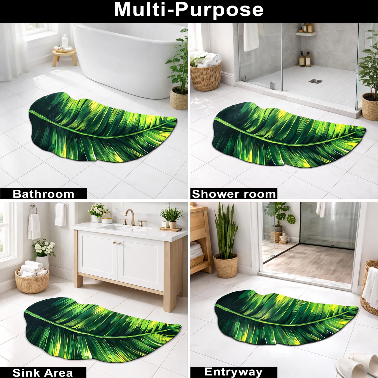 3D Bath Mat Leaf Shaped (Green, 43x87 cm)