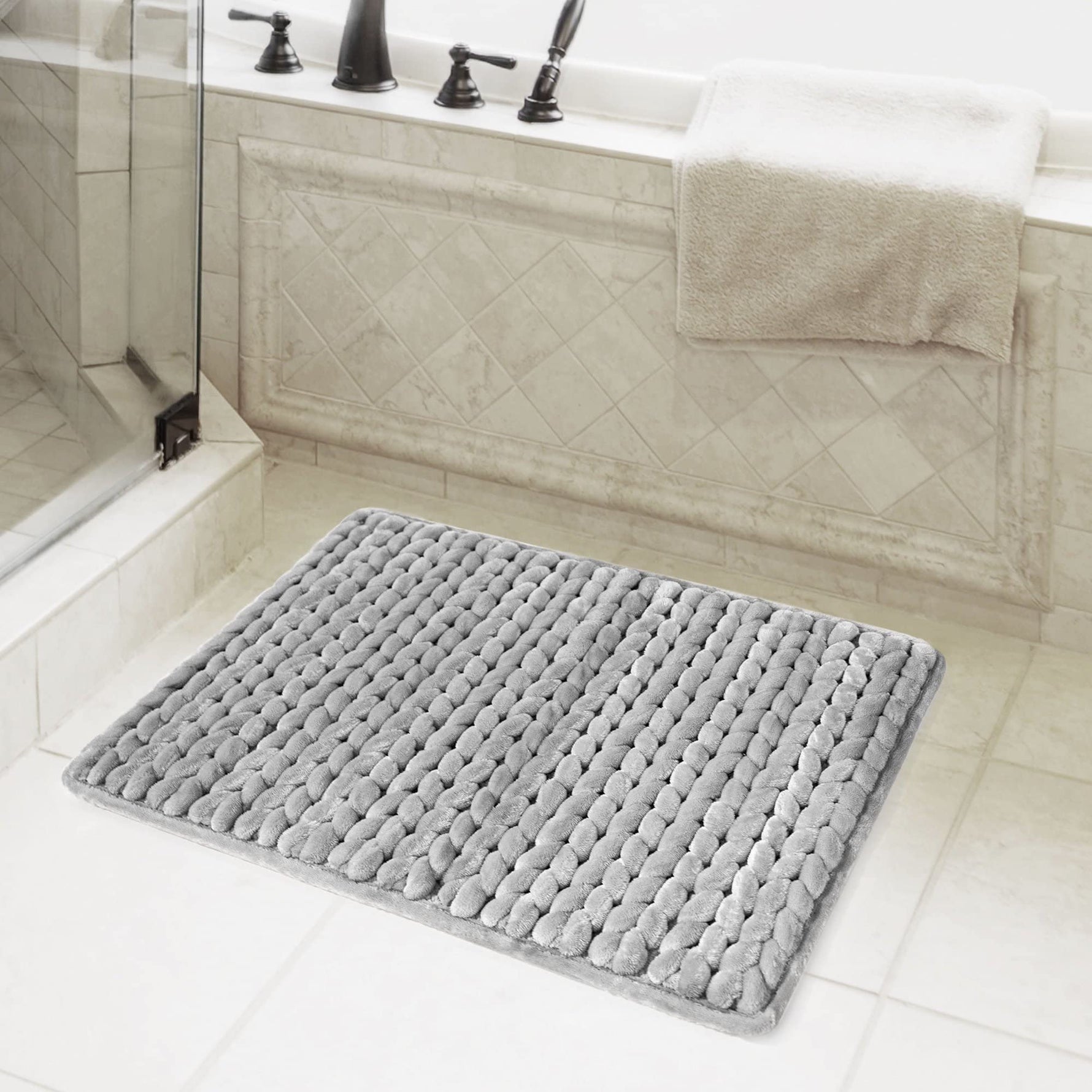 Memory Foam Braided  Bathroom Mat ((17"x25", Silver)