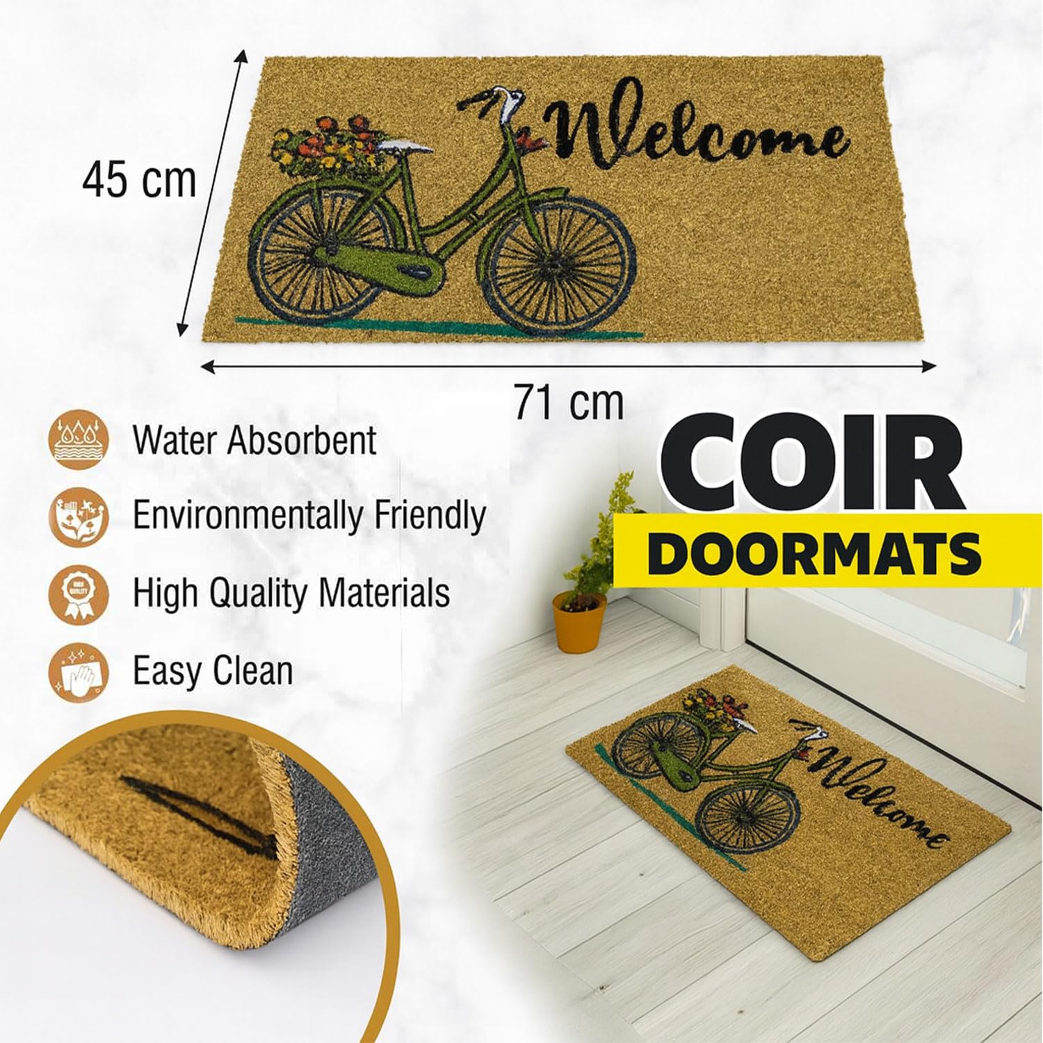 Coir Doormat for Home Entrance ( Bycycle ,71x45 cm)