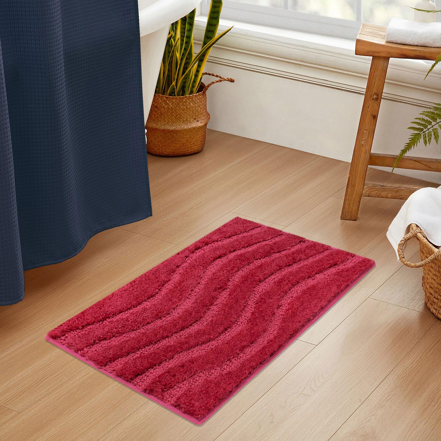 Bath Mat Classic Waves Microfiber 2200 GSM (40x60 cm,Maroon)