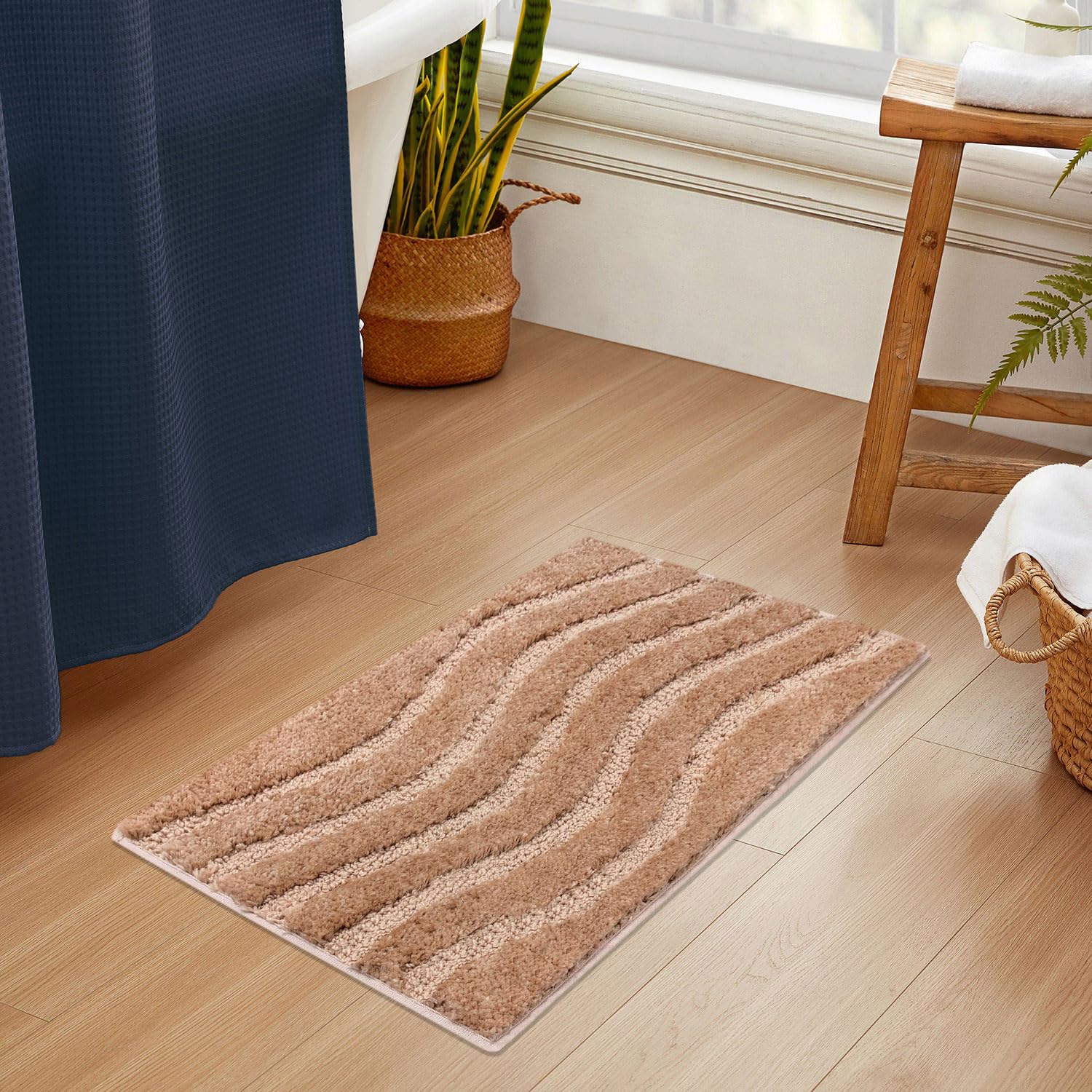 Bath Mat Classic Waves Microfiber 2200 GSM (40x60 cm, Taupe)