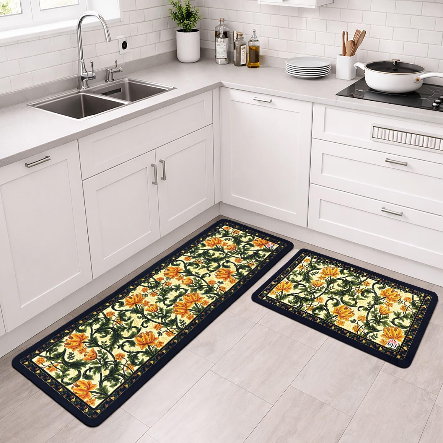 Kitchen Mat Combo  (116x36 & 58x36 cm,Yellow)
