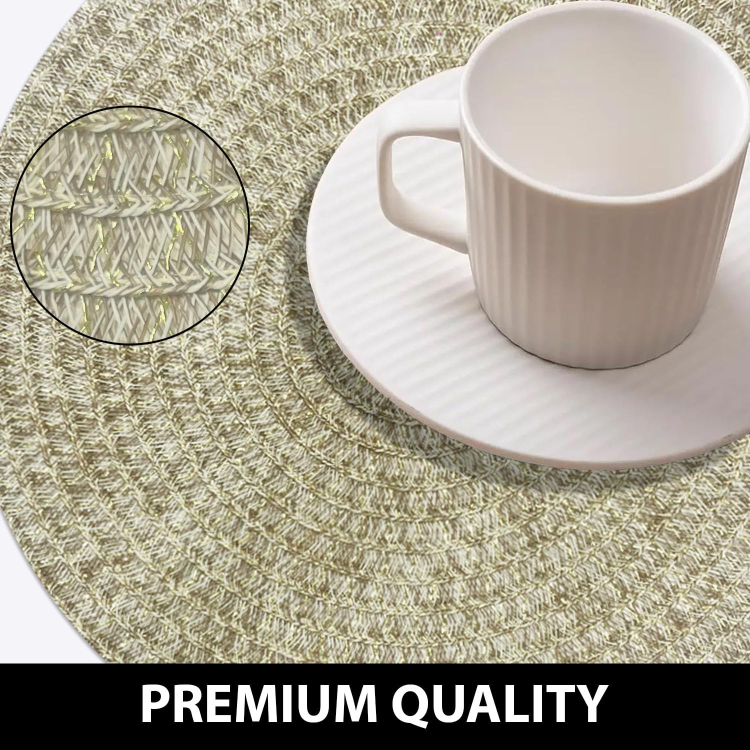 Round Table Placemats for Dining Table Set Of 2 (Light Gold)
