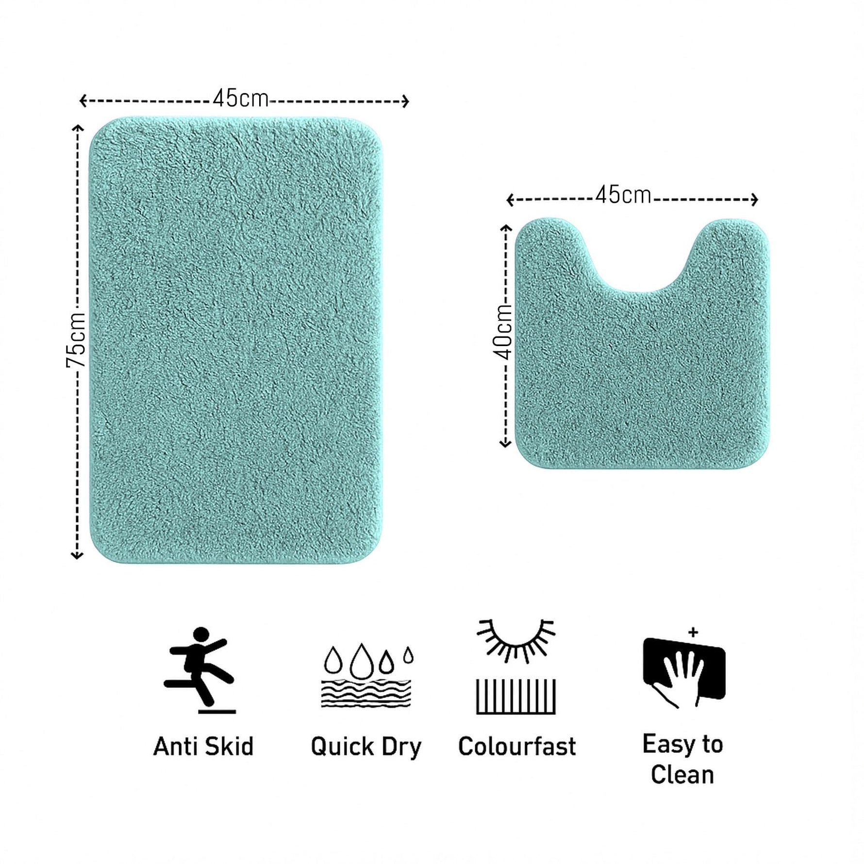 Polyester Contour Bath Mat Set (Aqua, 45x 75 cm & 40x45)