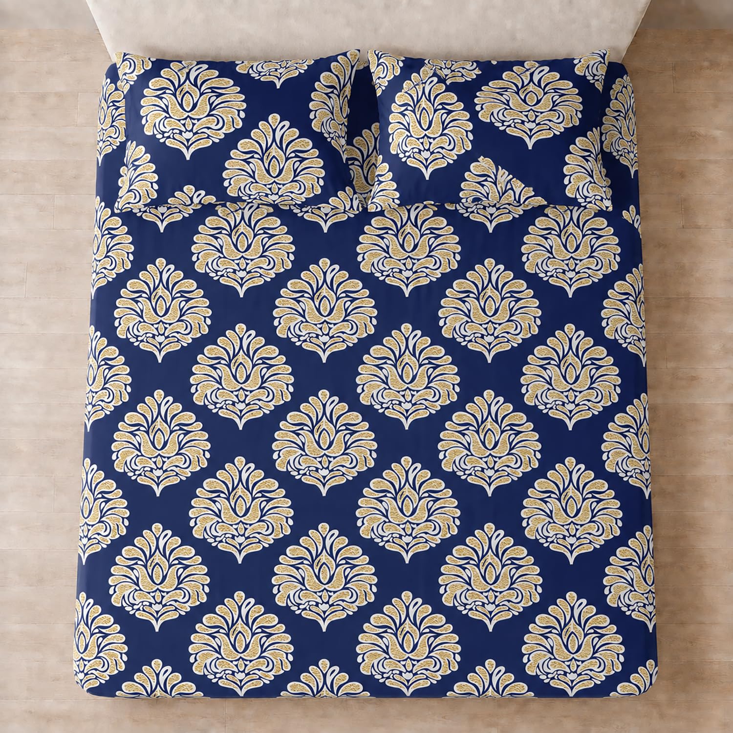 Double Bedsheet with 2 Pillow Covers Premium 240 TC 100% Cotton Feel ( King SizeNavy 108x108 inch )