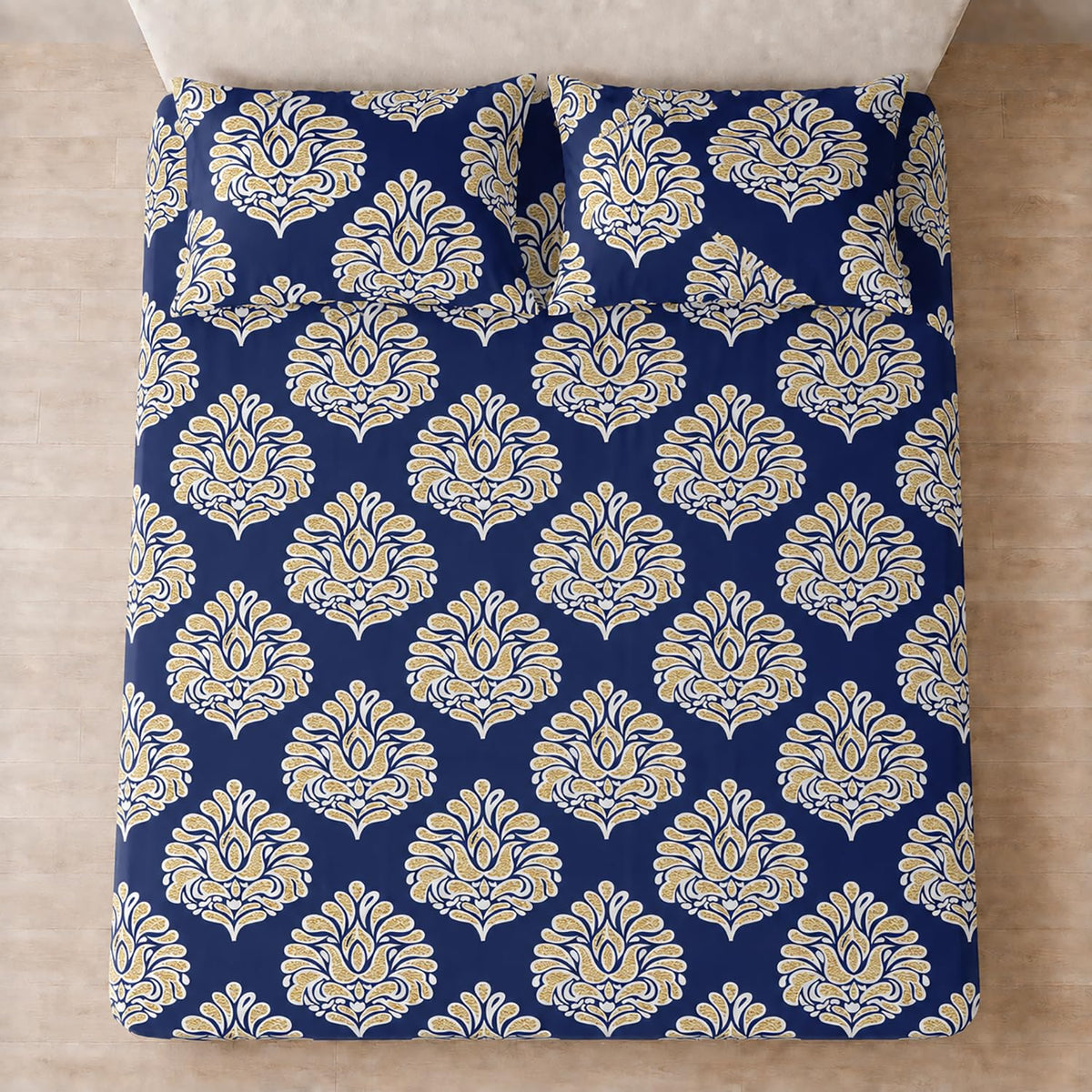 King Size Double Bedsheet with 2 Pillow Covers Premium Floral Buta Printed 108x108 inch