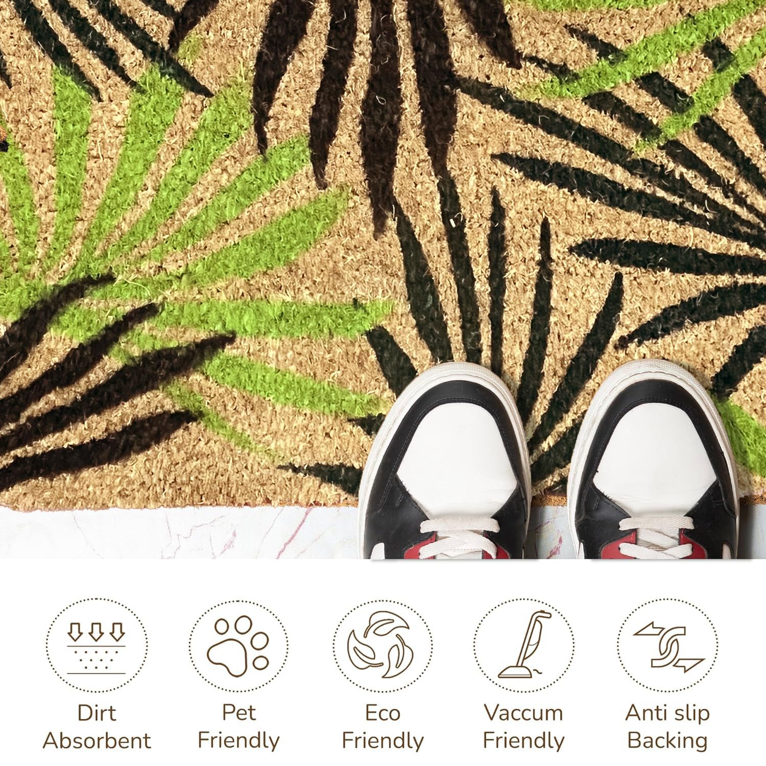 Coir Doormat for Home Entrance (Leaf Print Design ,71x45 cm)