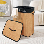 Rectangle Bamboo Laundry Basket with Lid (Natural, 40x30x60 cm)