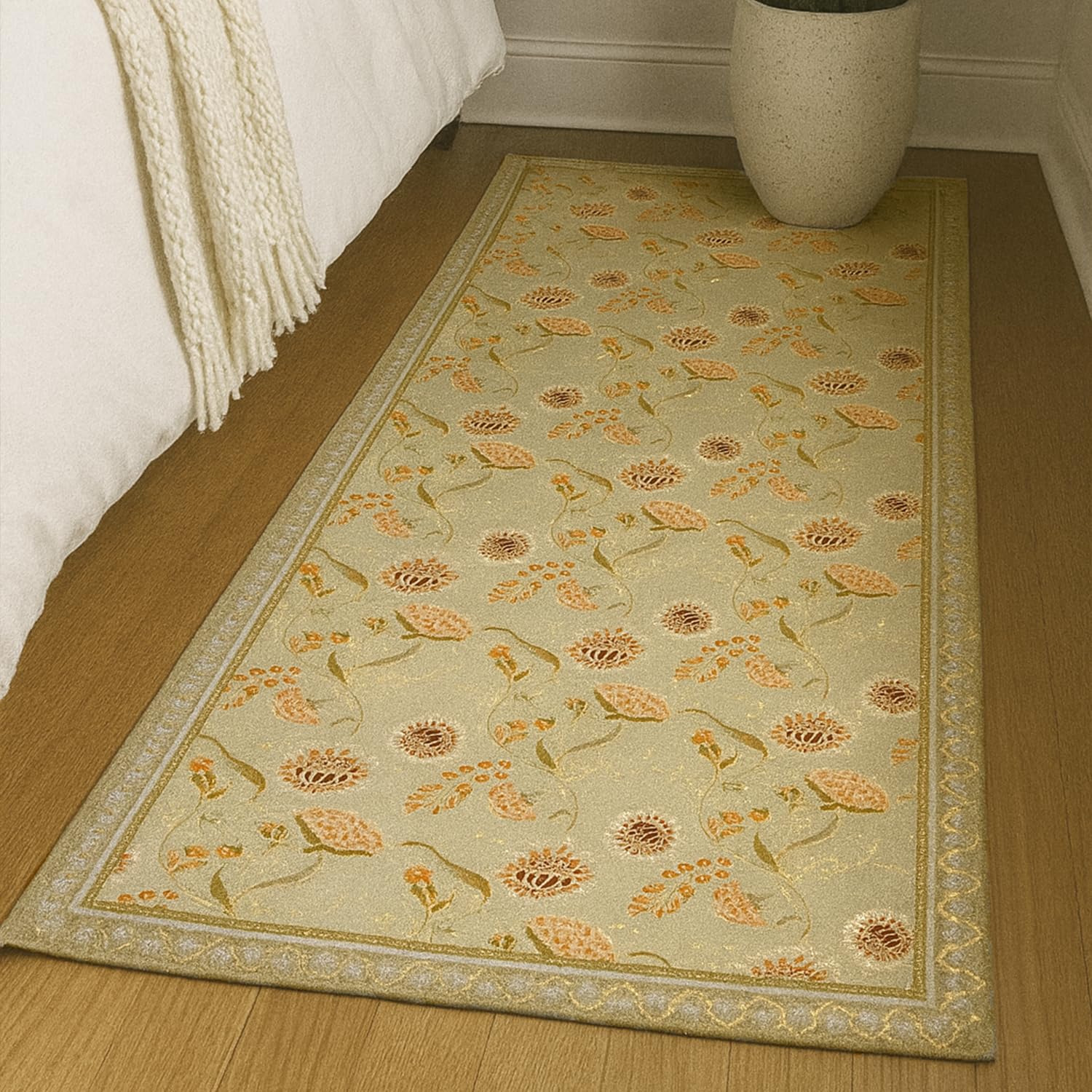 Polyester Floral Mist Runner for Bedroom (2x5 Feet, Multicolor)
