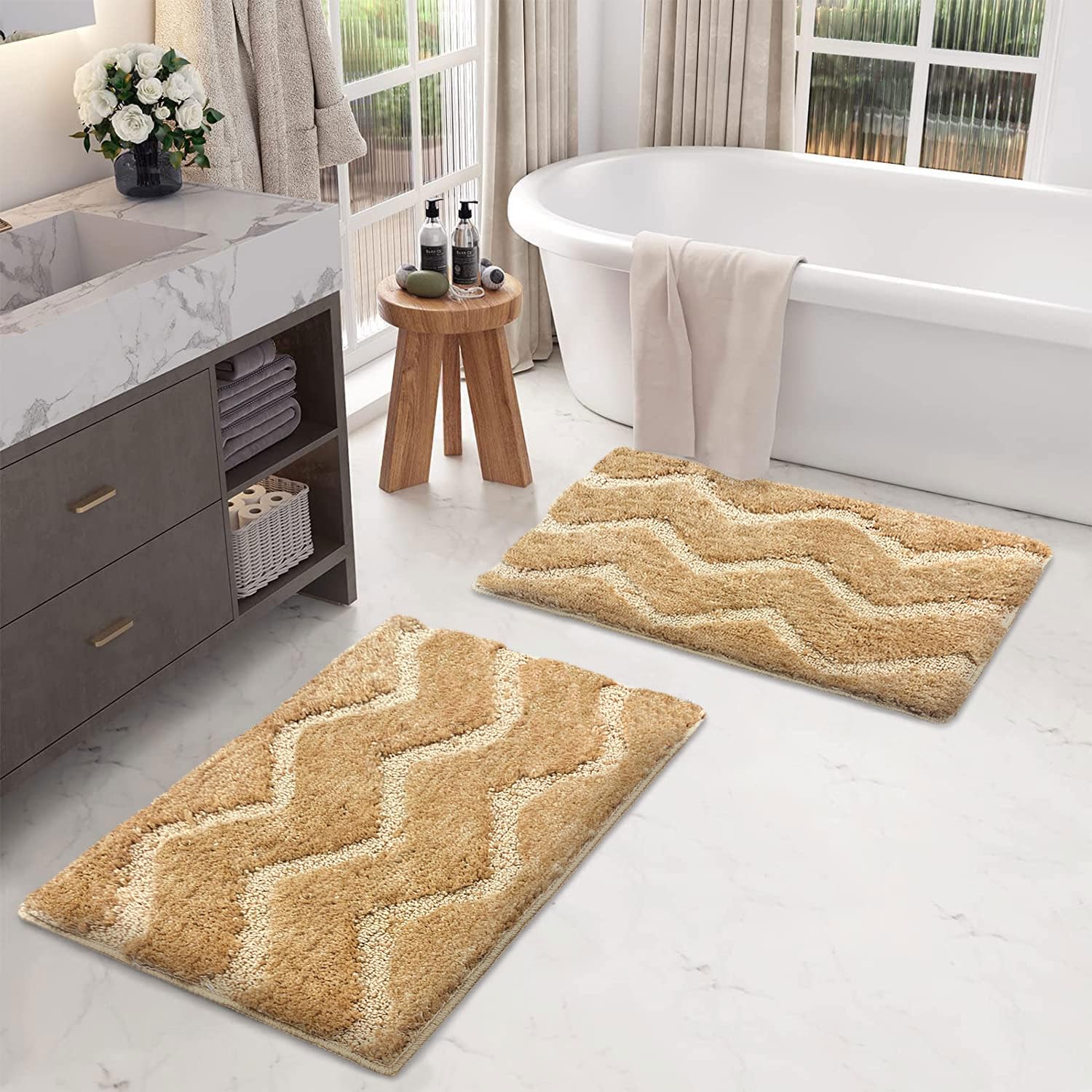 Scotland Waves Bathmat Pack Of 2 (38x58 cm , Gold)