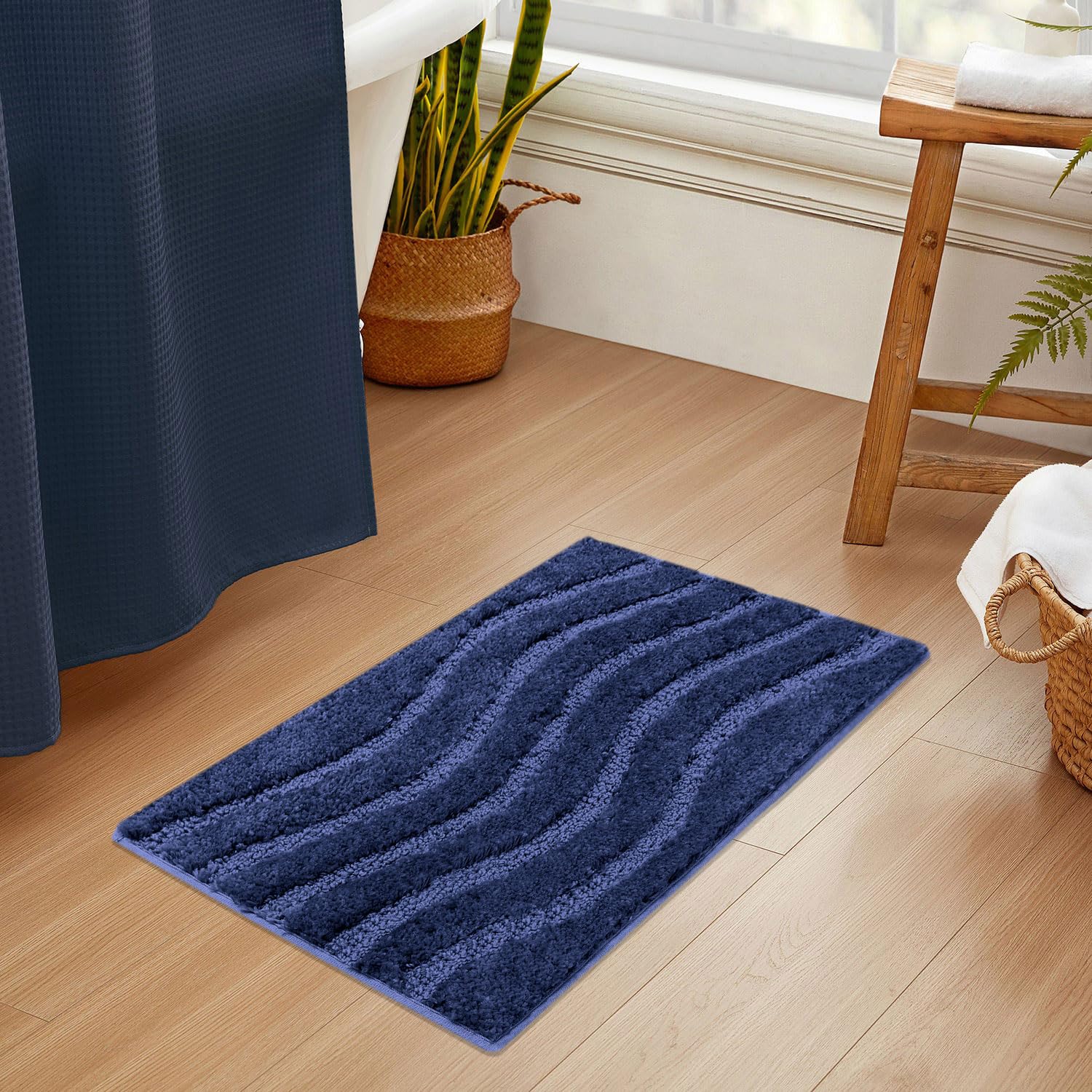 Bath Mat Classic Waves Microfiber 2200 GSM (40x60 cm, Blue)