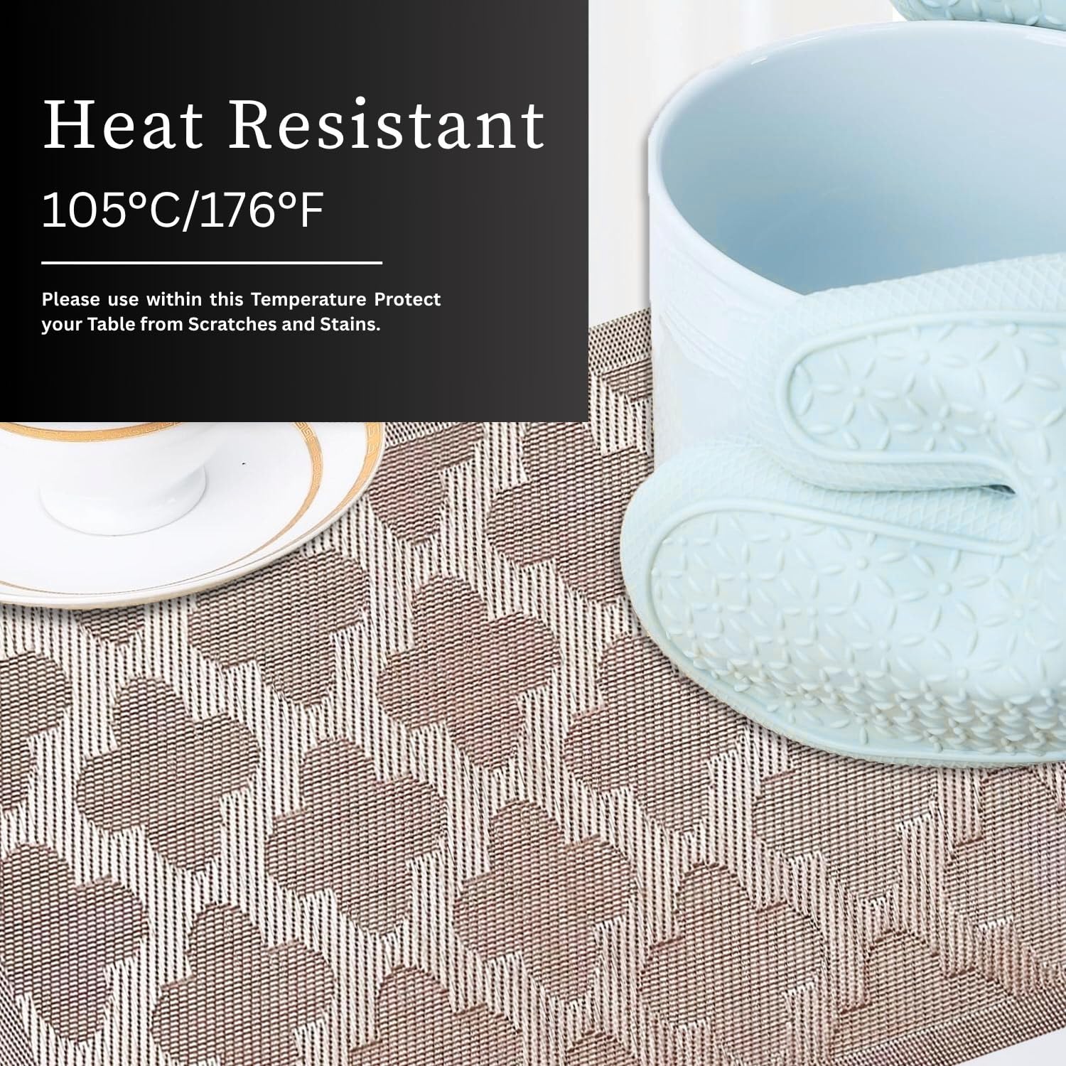 Luxe Home International PVC Vinyl Curves Design Placemat ST10000TH – Heat Resistant, Wipe Clean, Anti-Skid Table Mats for Dining Table, Kitchen & Home Decor (30x45 CM Brown Set of 6)