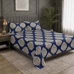 Double Bedsheet with 2 Pillow Covers Premium 240 TC 100% Cotton Feel ( King SizeNavy 108x108 inch )