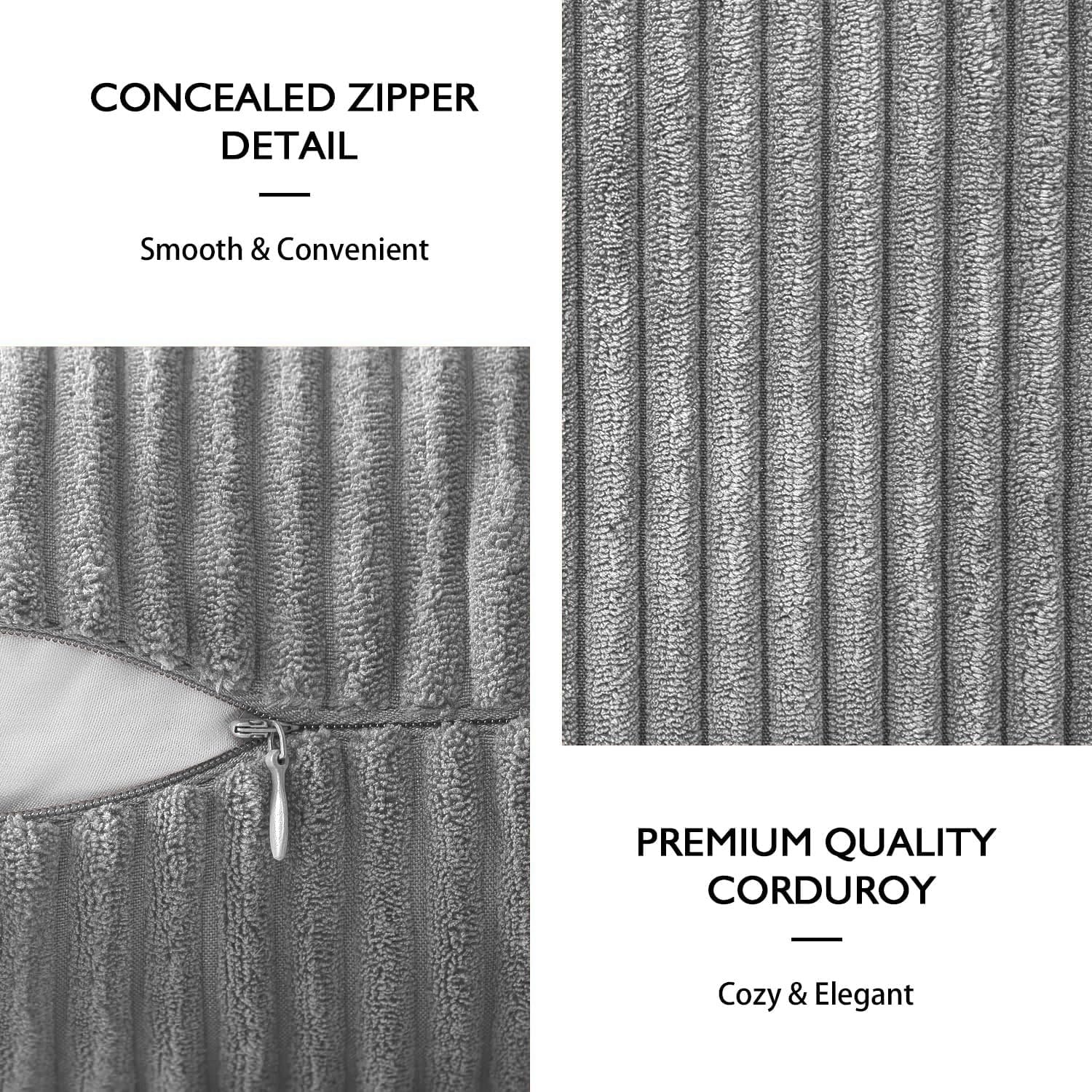 Corduroy Cushion Cover Super Soft (16x16 Inch, Grey)