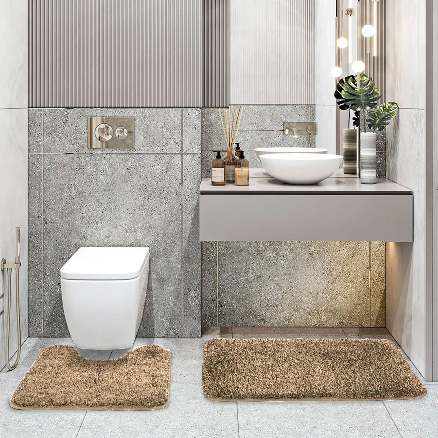 Polyester Contour Bath Mat Set (Gold , 45x 75 cm & 40x45)