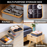 Bamboo Frame Fabric Drawer Organisers for Clothes (30x30 cm, Grey)