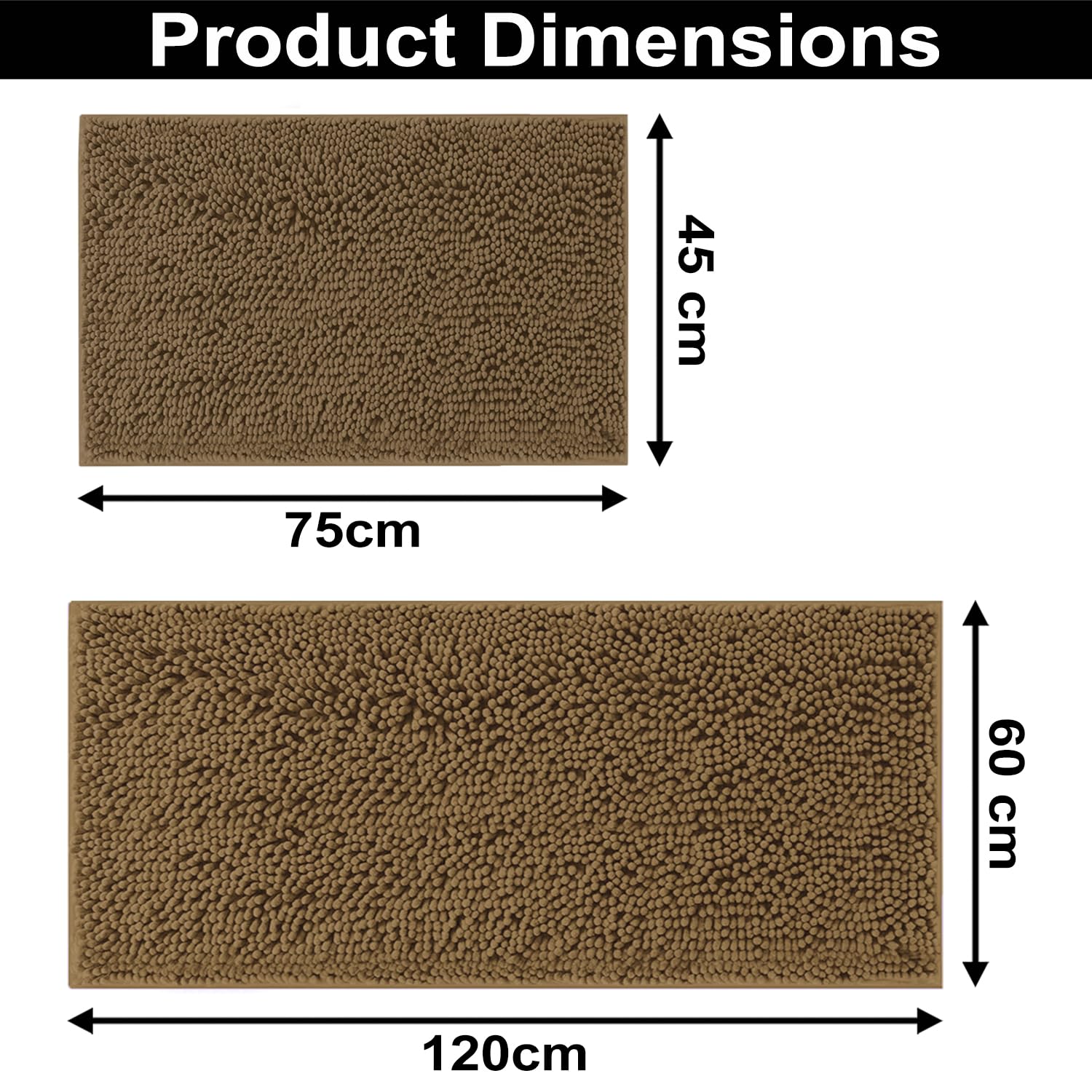 Chenille Microfiber Bath Mats Pack of 2 (45x75cm 60x120cm Chocolate)