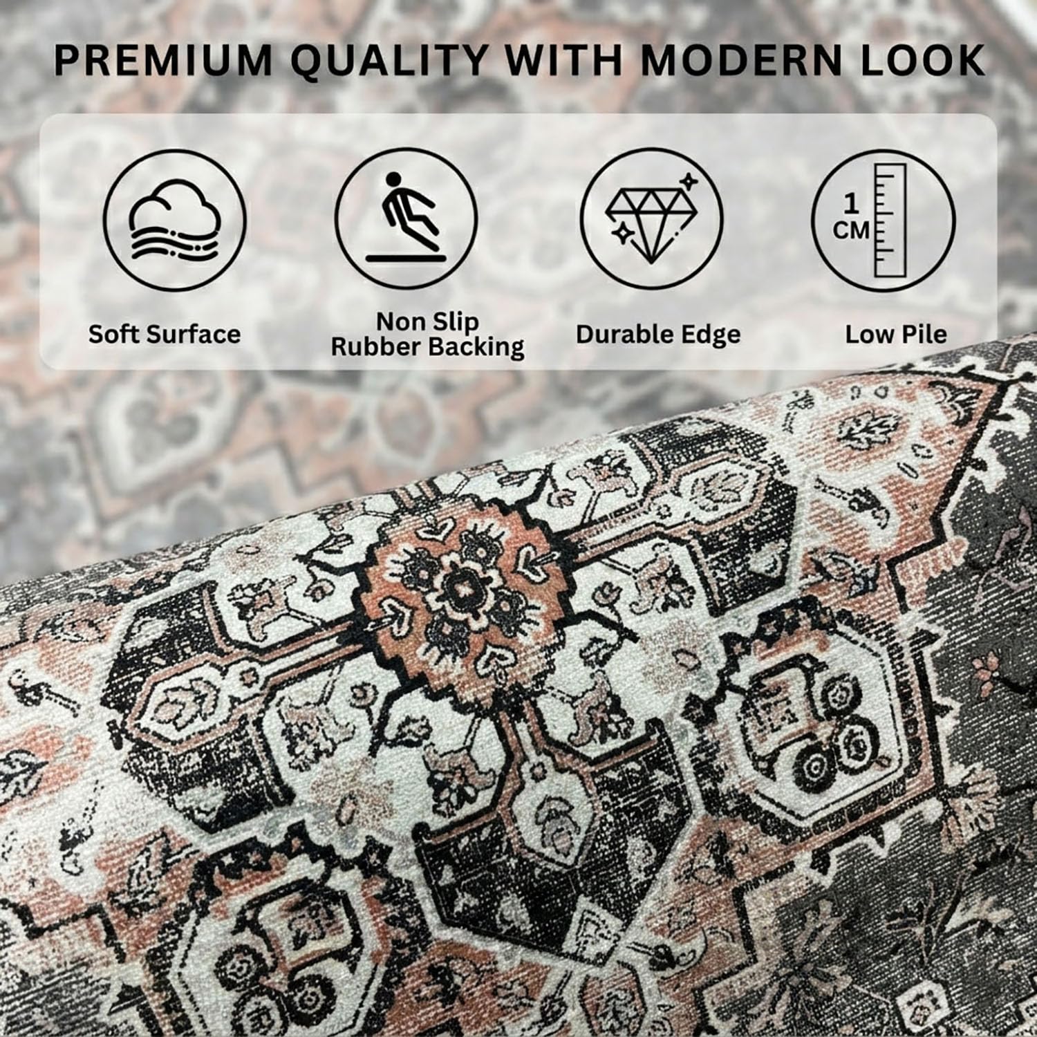 Polyester Floor Runner Persian Tribal Pattern Multi Color 150x56cm