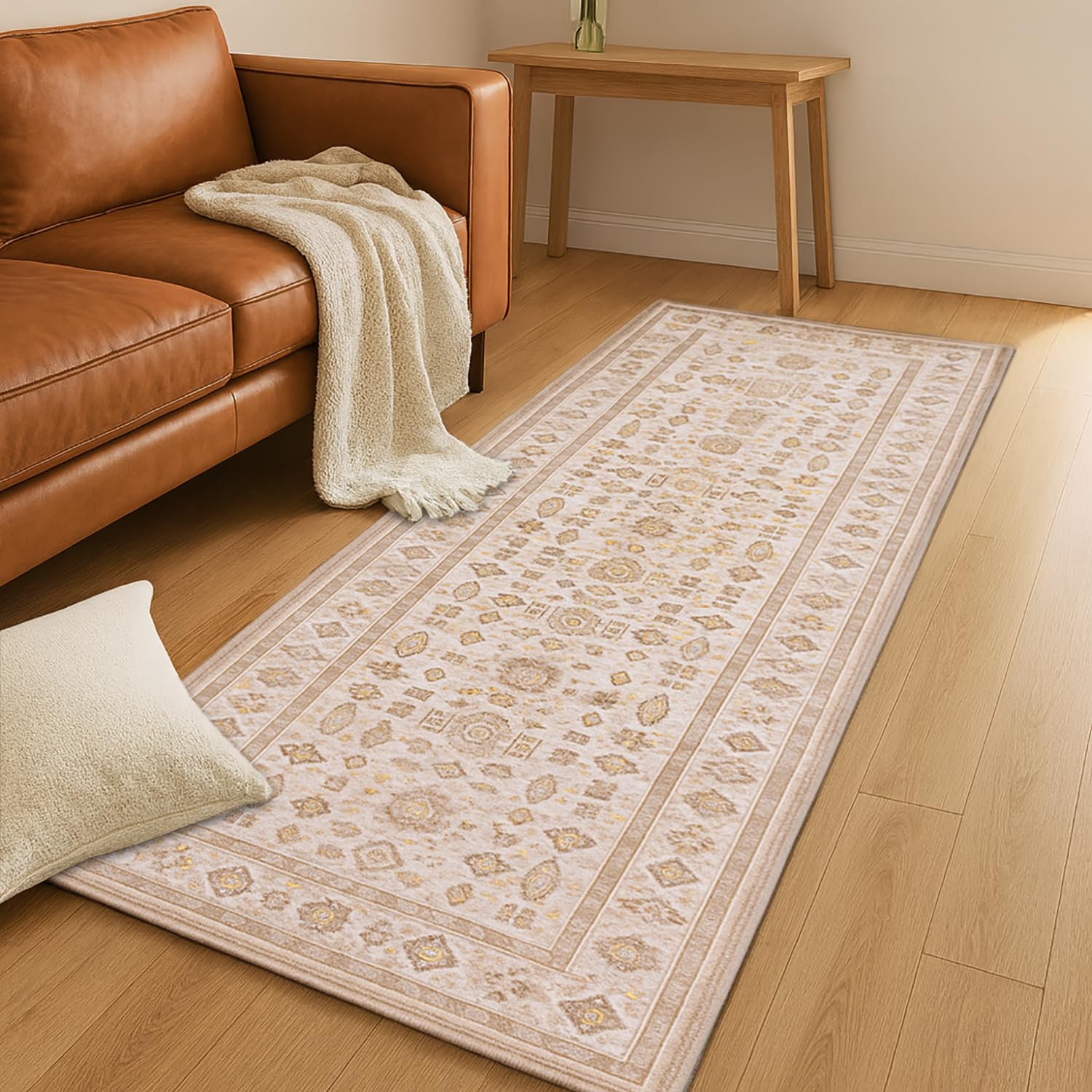 Polyester Golden Dusk Runner for Bedroom (2x5 Feet, Multicolor)