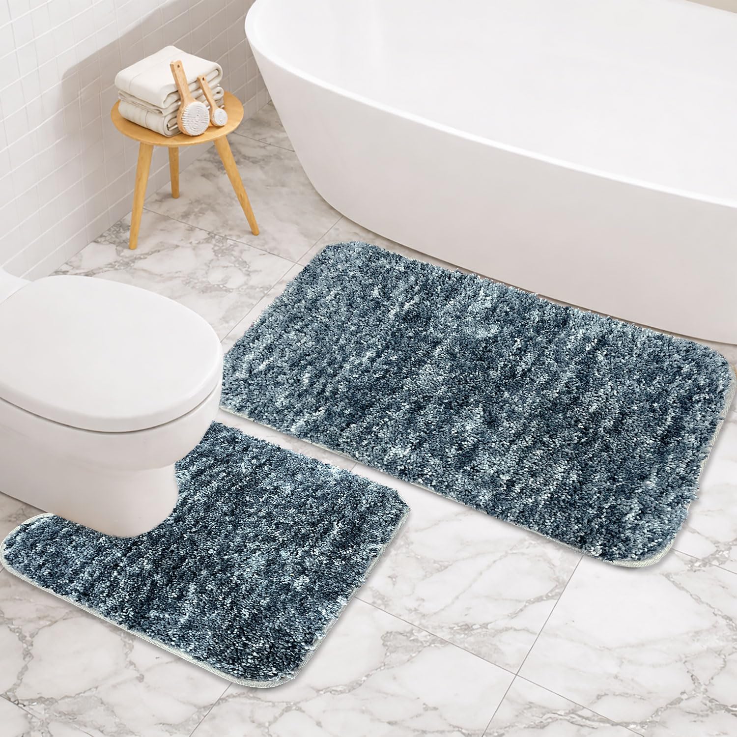 Hawai Contour Bath Mat  Set of 2 (Grey , 40x60 cm & 40x45)