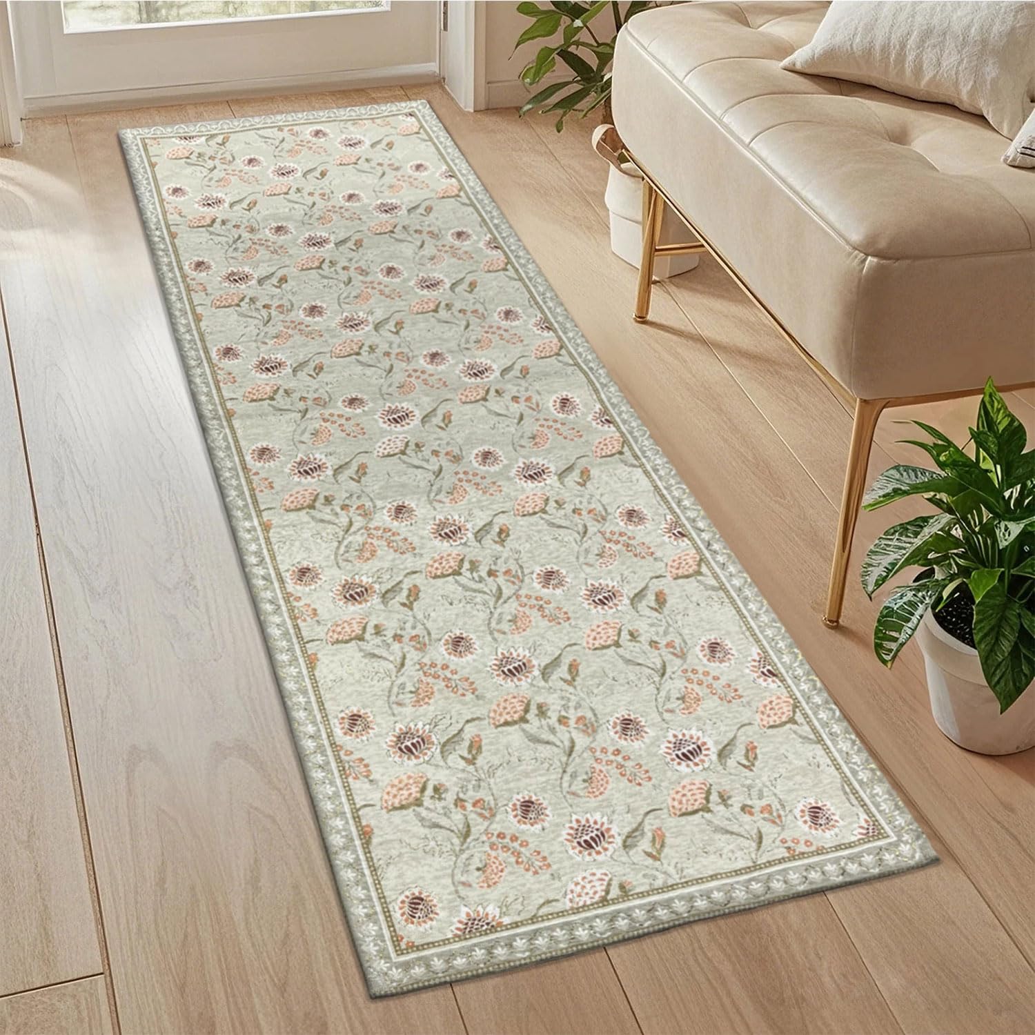 Polyester Floral Mist Runner for Bedroom (2x5 Feet, Multicolor)