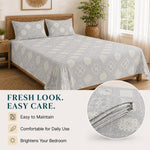 Double Bedsheet With 2 Pillow Covers Classic Pattern 200 TC 100% Cotton Feel ( Queen Size 90x90 Inch Multi Set Of 3 )