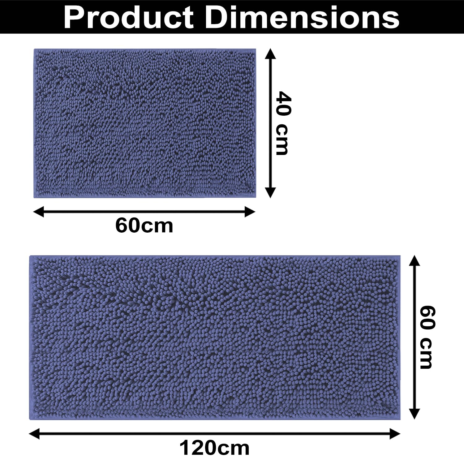 Chenille Super Absorbent Bath Mats  Pack of 2 (40x60cm 60x120cm Navy)