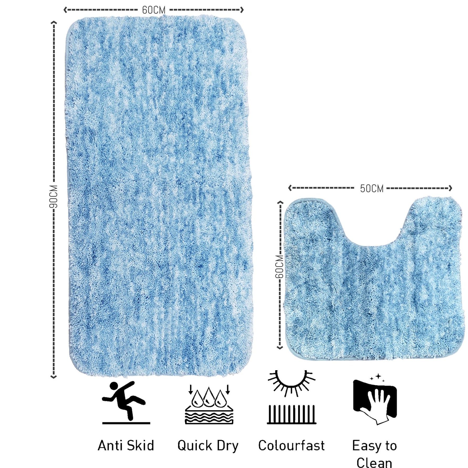 Hawaii Contour Rugs for Bathroom Set of 2(Cloud, 60 x 90 Cm)