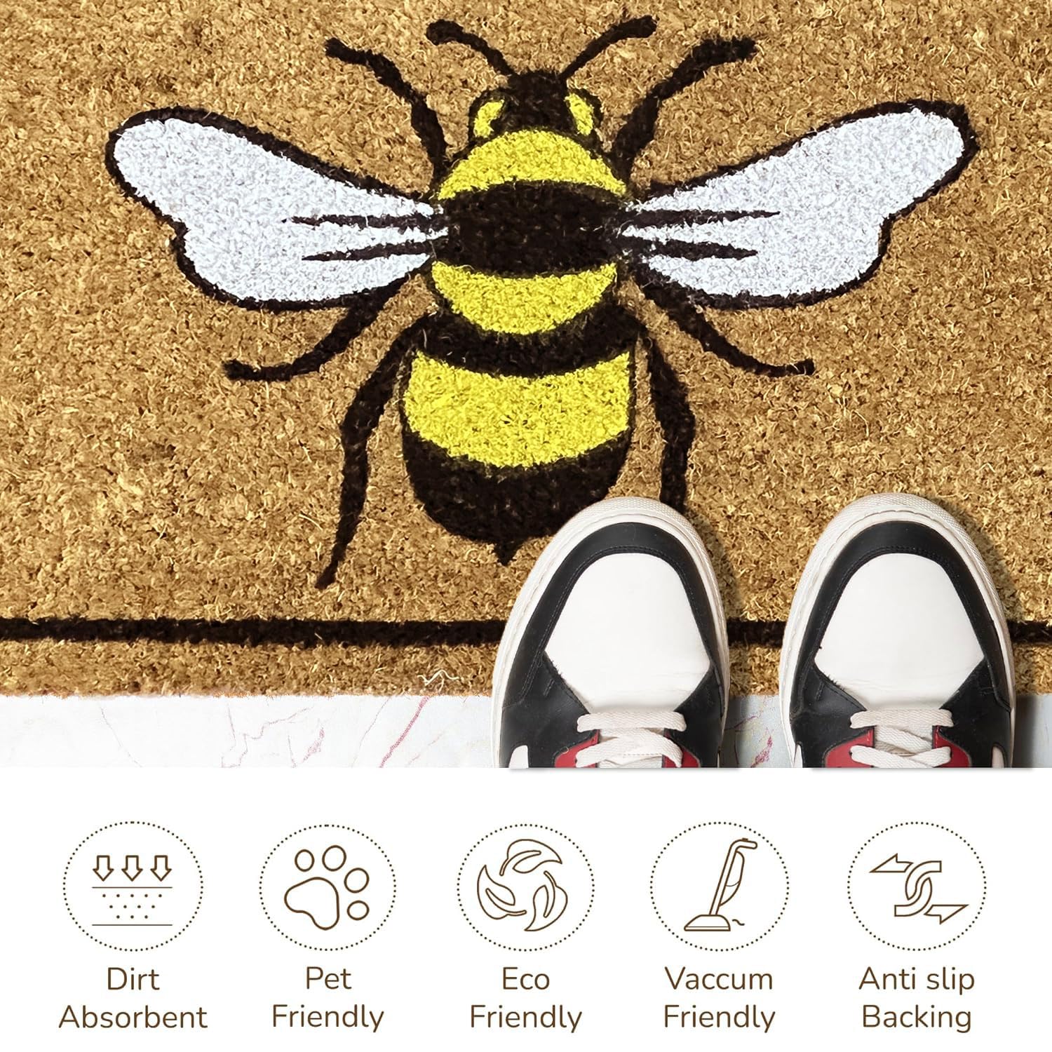 Coir Doormat for Home Entrance ( Bee Print Design ,71x45 cm)