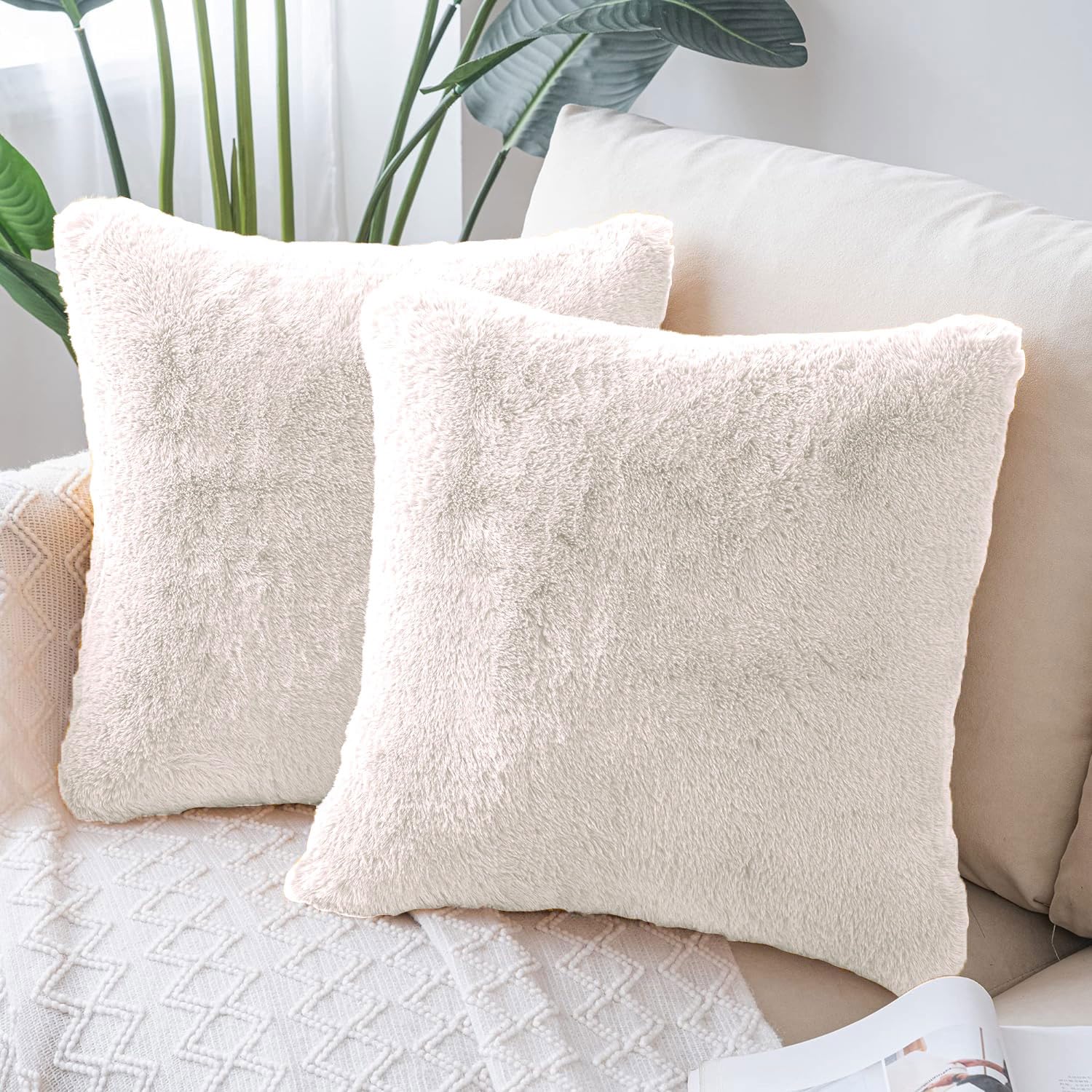 Cushion Cover Duble Side Rabbit Fur Set of 2(16 x 16 inch ,Skin)