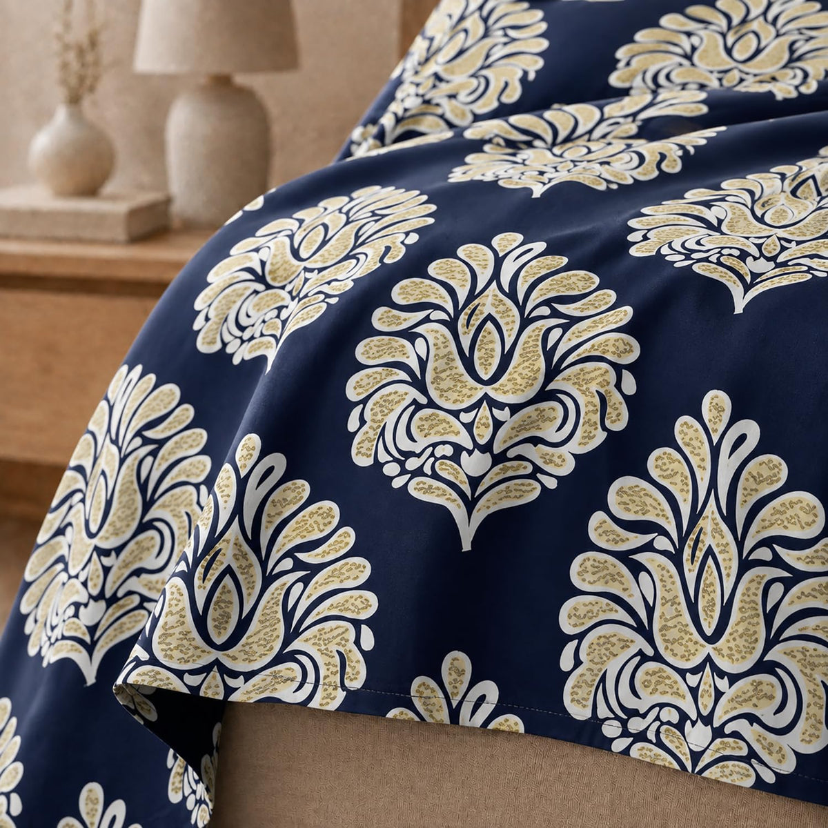 Double Bedsheet with 2 Pillow Covers Premium 240 TC 100% Cotton Feel ( King SizeNavy 108x108 inch )