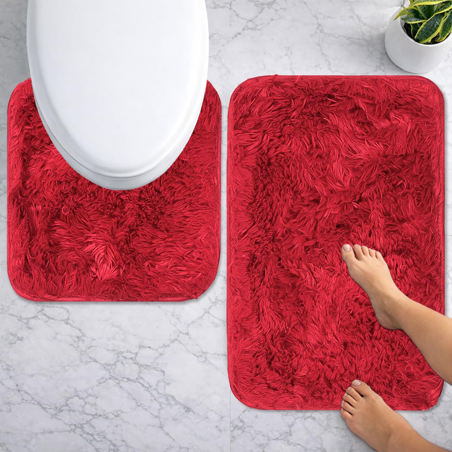 Marino Fur Contour Bath Mat Mat Set of 2 (Maroon 40x60 cm & 40x45)