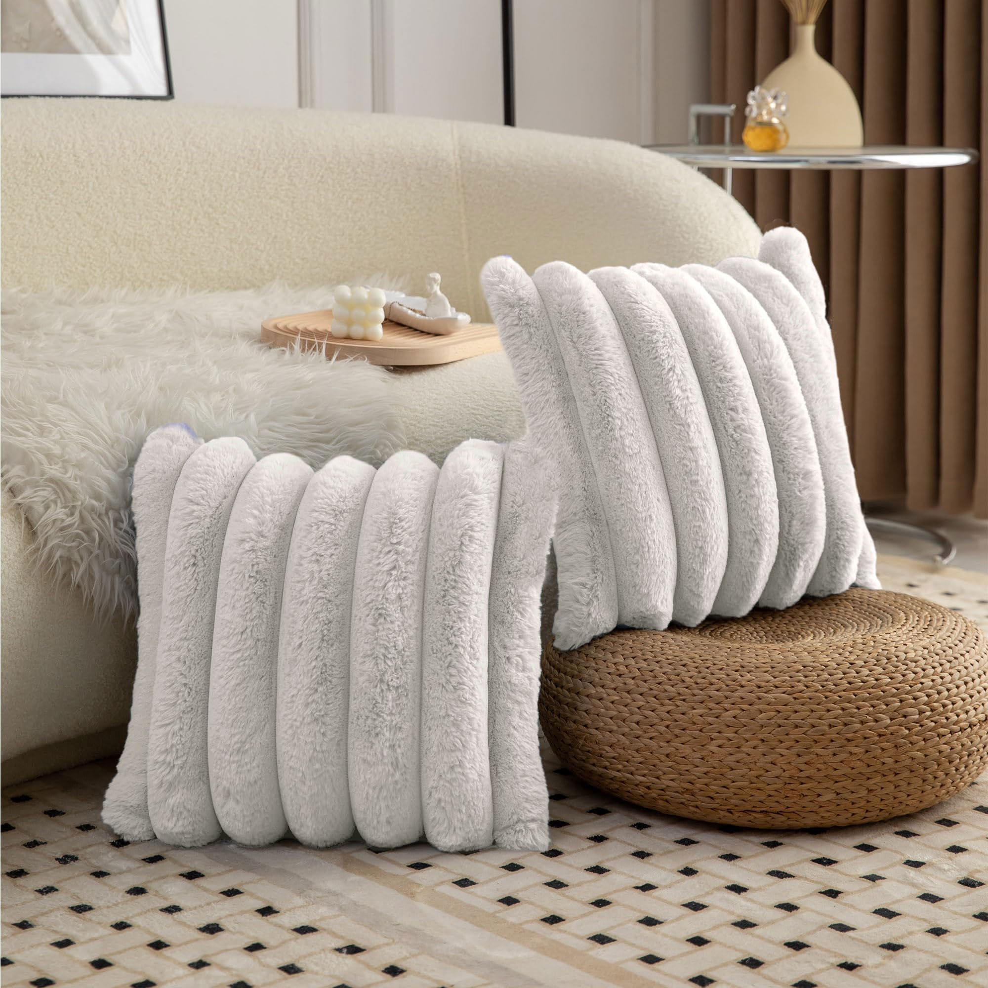 Luxurious Cushion Covers Pack of 2, (16x16 Inch - Beige)
