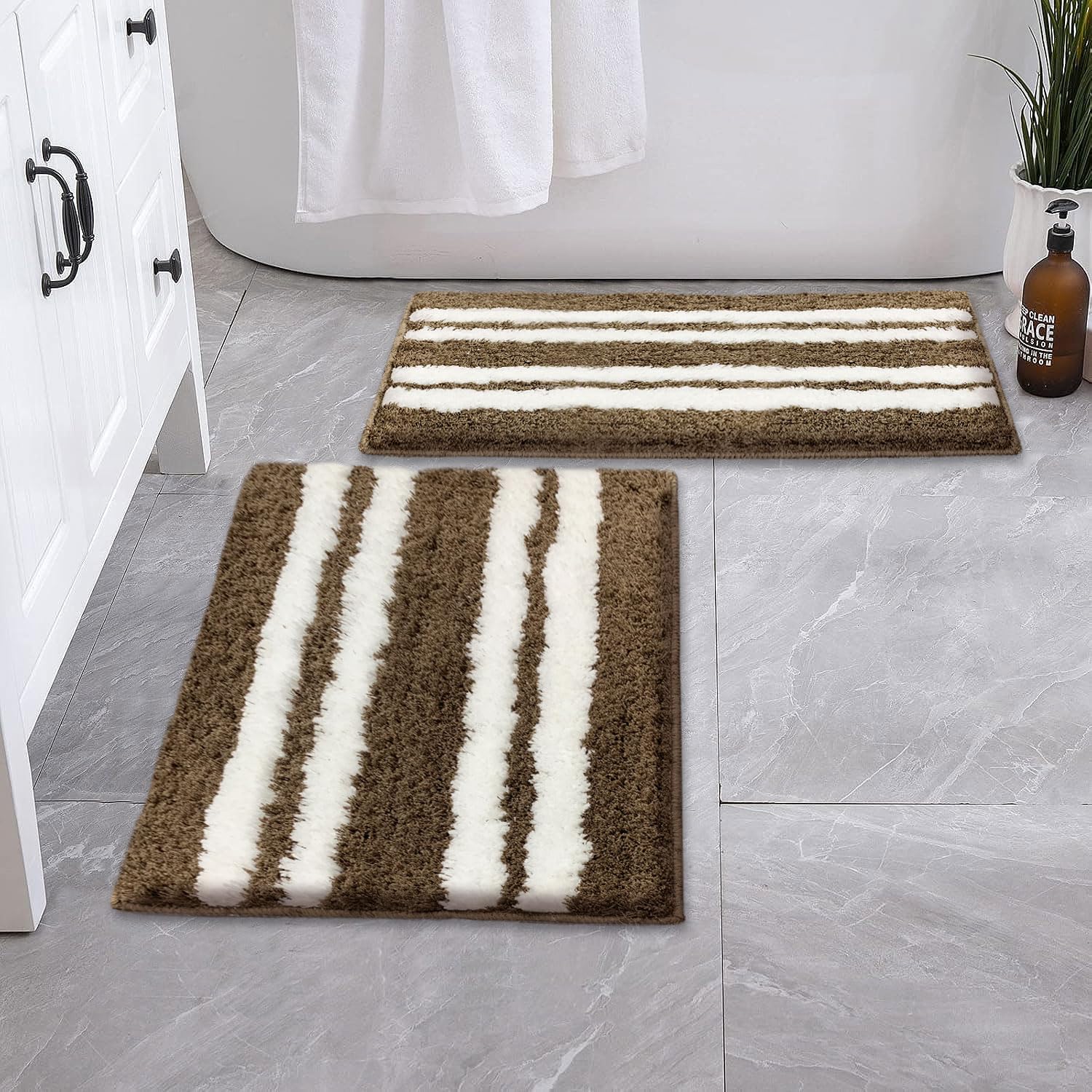 Florida Bath Mat 2200 GSM Pack of 2 (38x58 cm ,Brown)