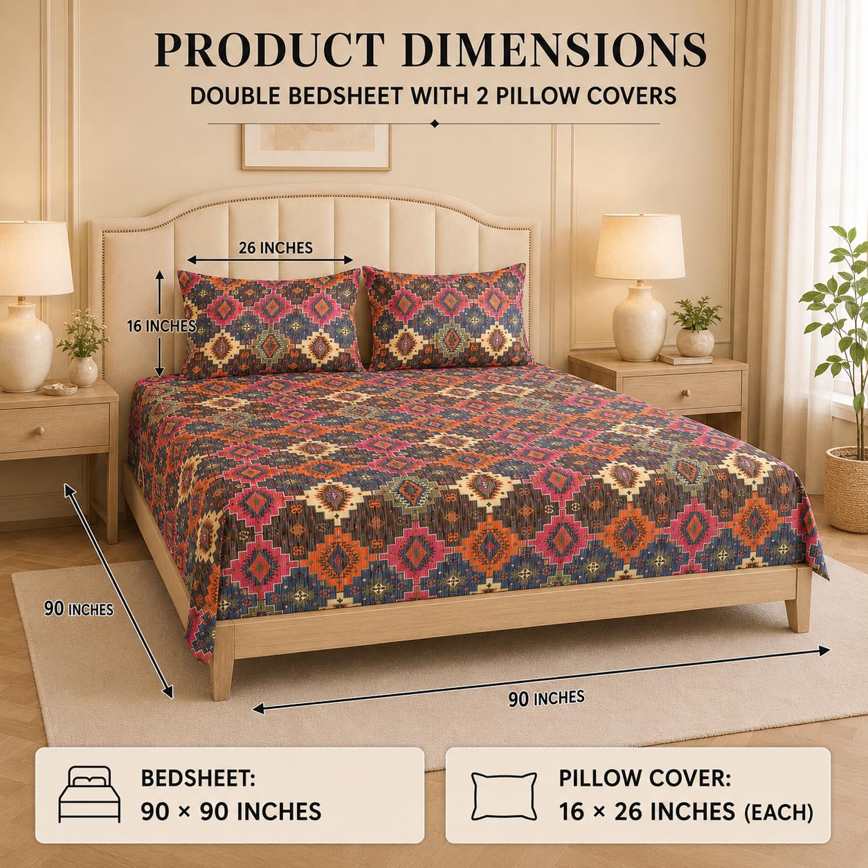 Queen Size Double Bedsheet With 2 Pillow Covers Sky Kids Pattern 90x90 Inch