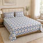 Double Bedsheet with 2 Pillow Covers Premium 240 TC 100% Cotton Feel (108x108 inch , Blue )