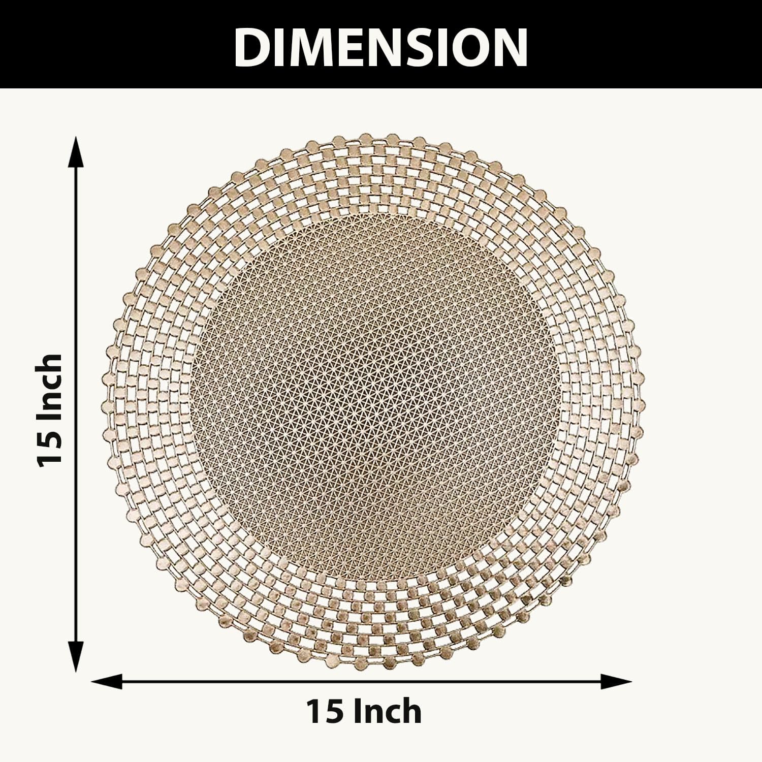 LUXE HOME INTERNATIONAL PVC Vinyl Metallic Table Round Placemats for Dining Table Gold, Heat Resistant & Waterproof | Easy to Clean Decorative Dining Mats - (Set of 2) ST085TJ-3MJ