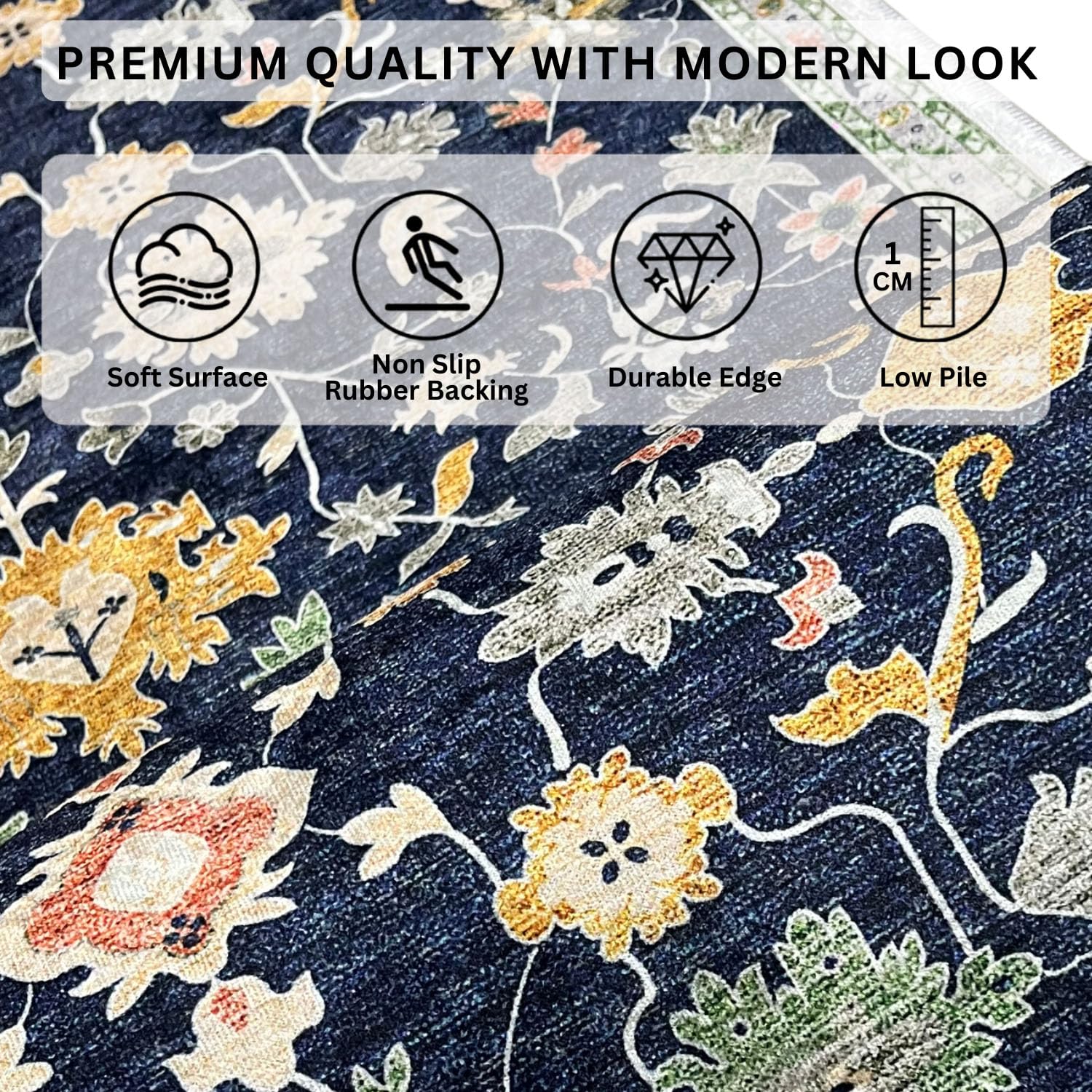 Polyester Floor Runner Midnight Garden Pattern Multi Color 150x56cm