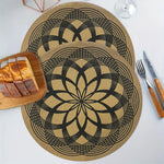 LUXE HOME INTERNATIONAL PVC Vinyl Metallic Table Round Placemats for Dining Table Rangoli Black, Heat Resistant & Waterproof | Easy to Clean Decorative Dining Mats - (Set of 2) STSWY0078