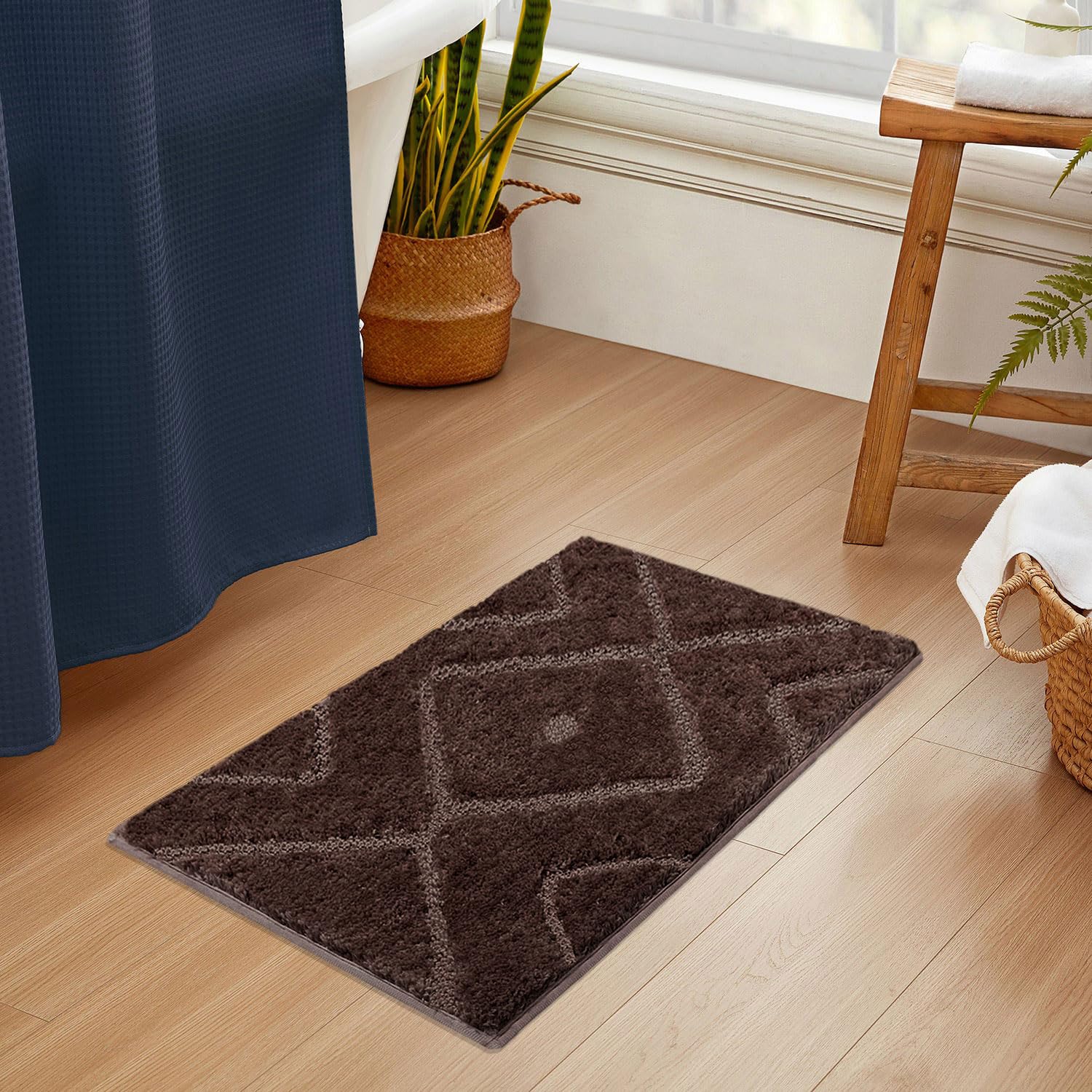 Bath Mat Classic Diamond Microfiber 2200 GSM (40x60 cm, Chocolate )