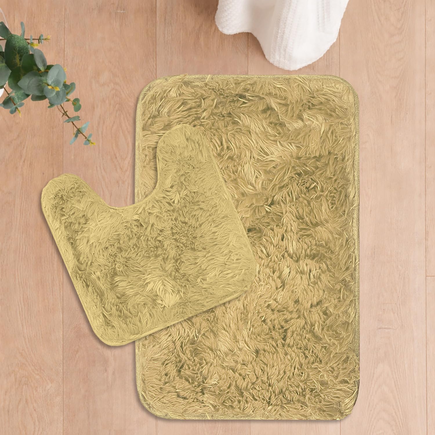 Marino Fur Contour Bath Mat Mat Set of 2 (Gold 40x60 cm & 40x45)