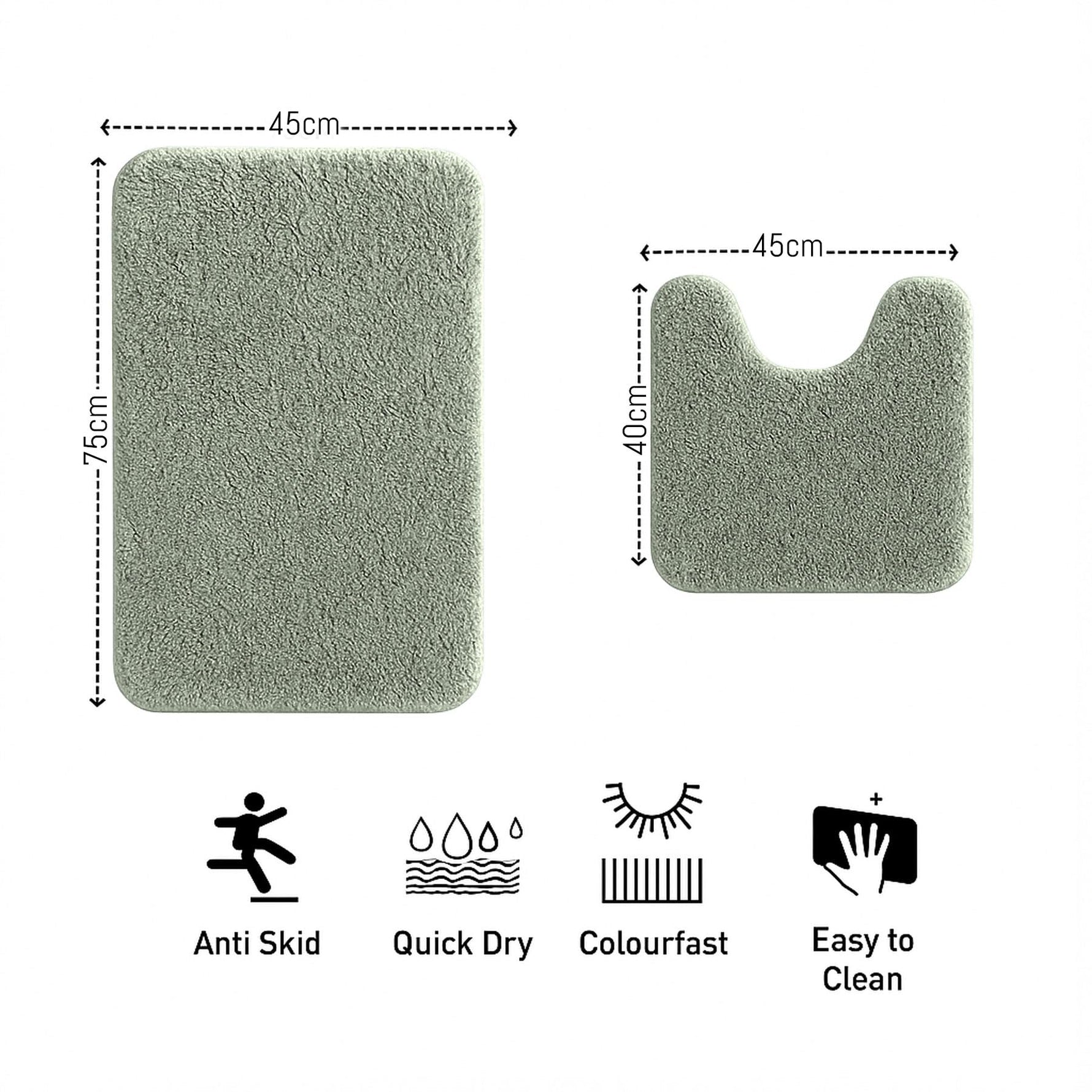 Polyester Contour Bath Mat Set (Pastel Green , 45x 75 cm & 40x45)