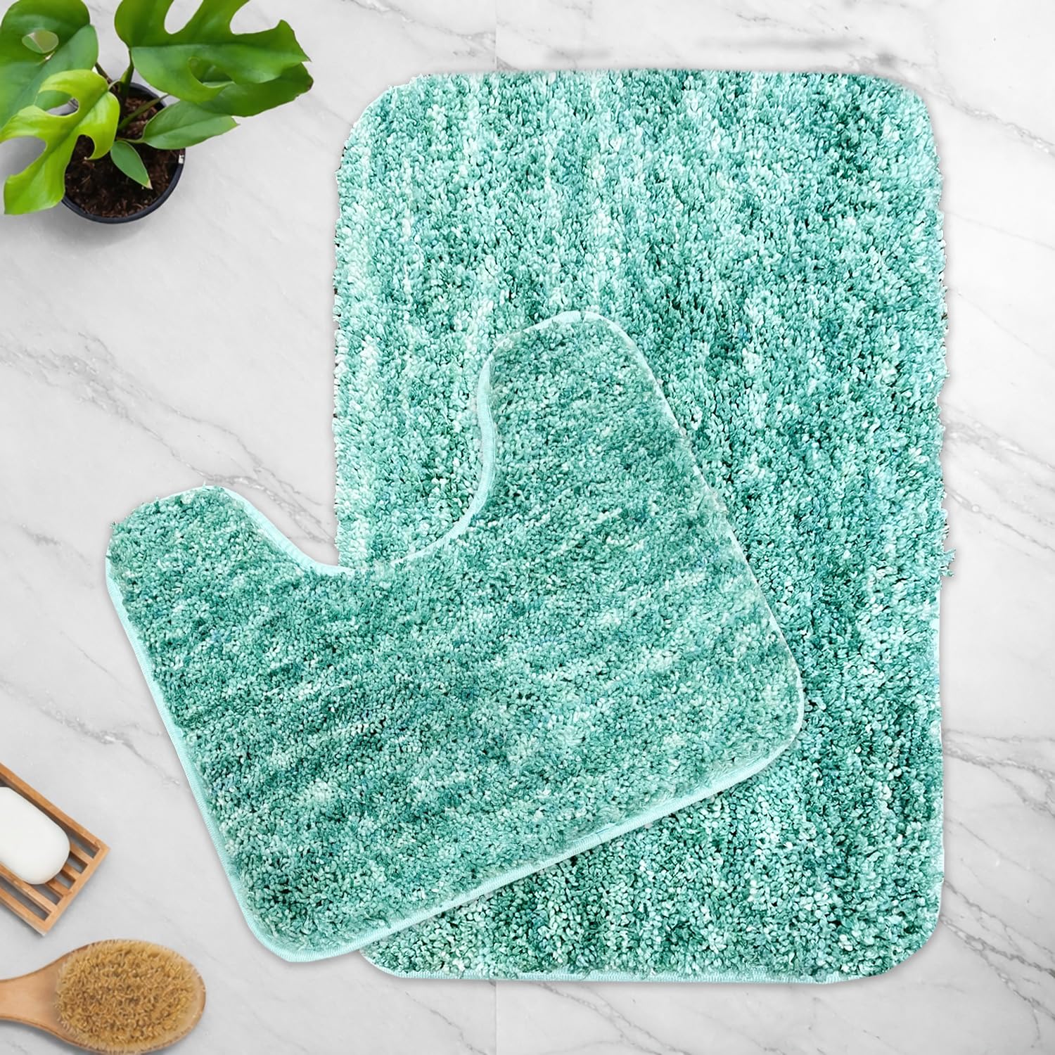 Hawai Contour Bath Mat  Set of 2 (Aqua, 40x60 cm & 40x45)