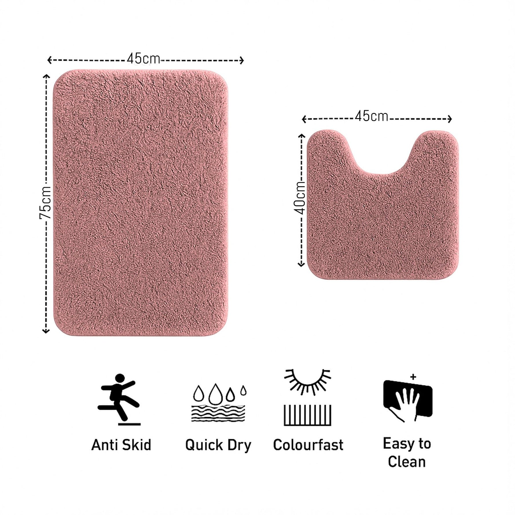Polyester Contour Bath Mat Set (Fuscia, 45x 75 cm & 40x45)