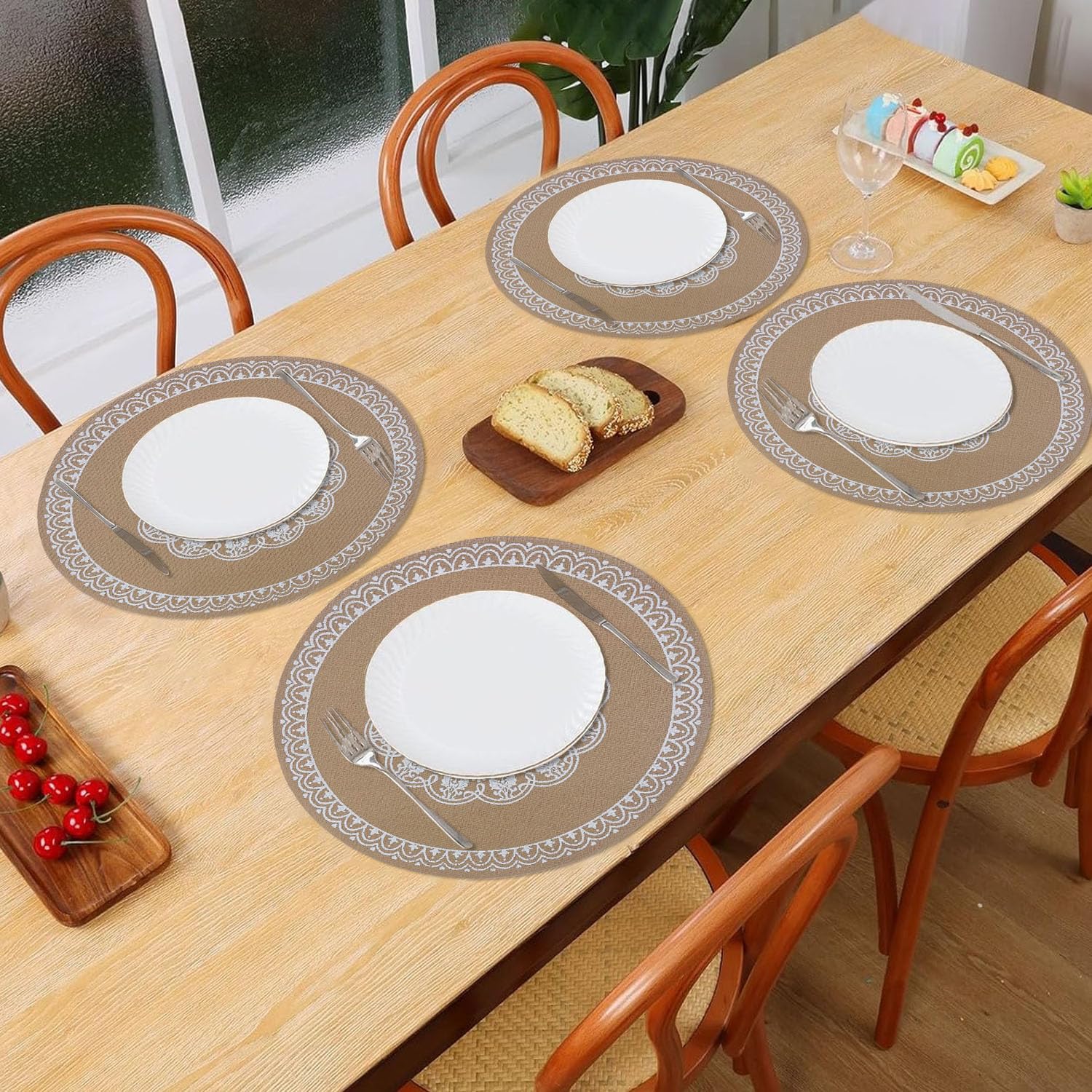 Round Table Placemats for Dining Table Set of 4(Beige)
