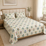 Double Bedsheet with 2 Pillow Covers 220 TC 100% Cotton Feel ( King Size Green 90 x 100 inch )