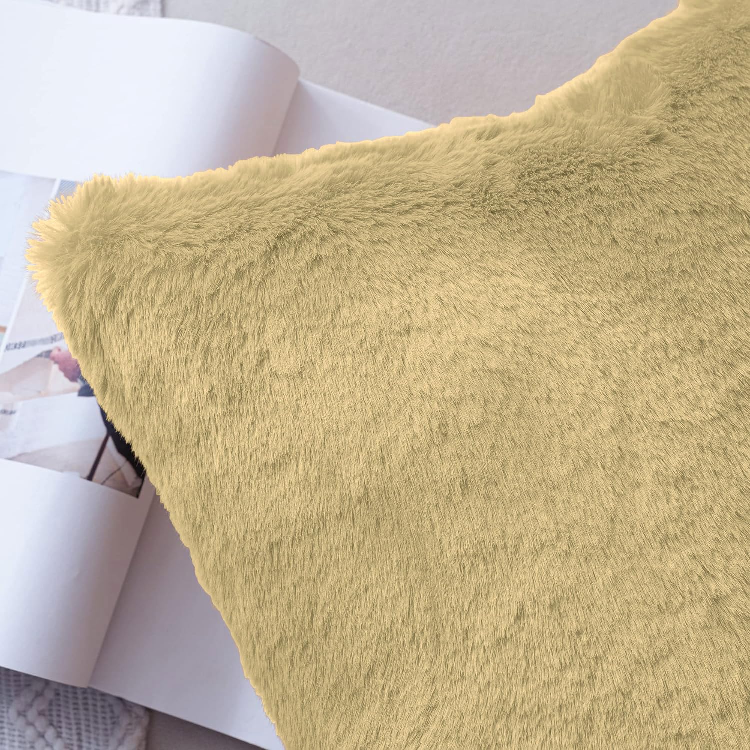 Cushion Cover Duble Side Rabbit Fur Set of 2(16 x 16 inch ,Gold)