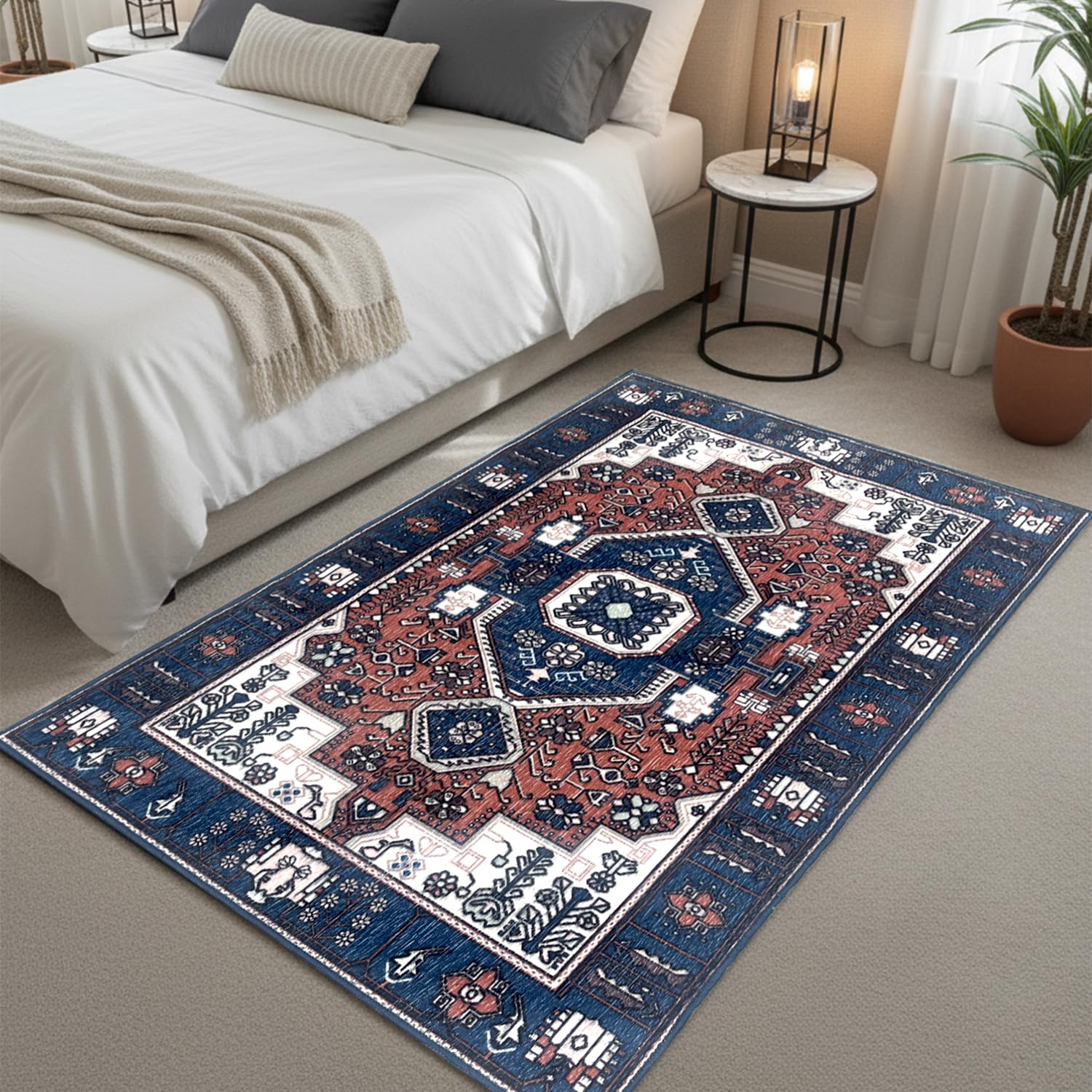 Polyester Printed Handmade Carpet Traditional (3X5 Feet Multicolour)